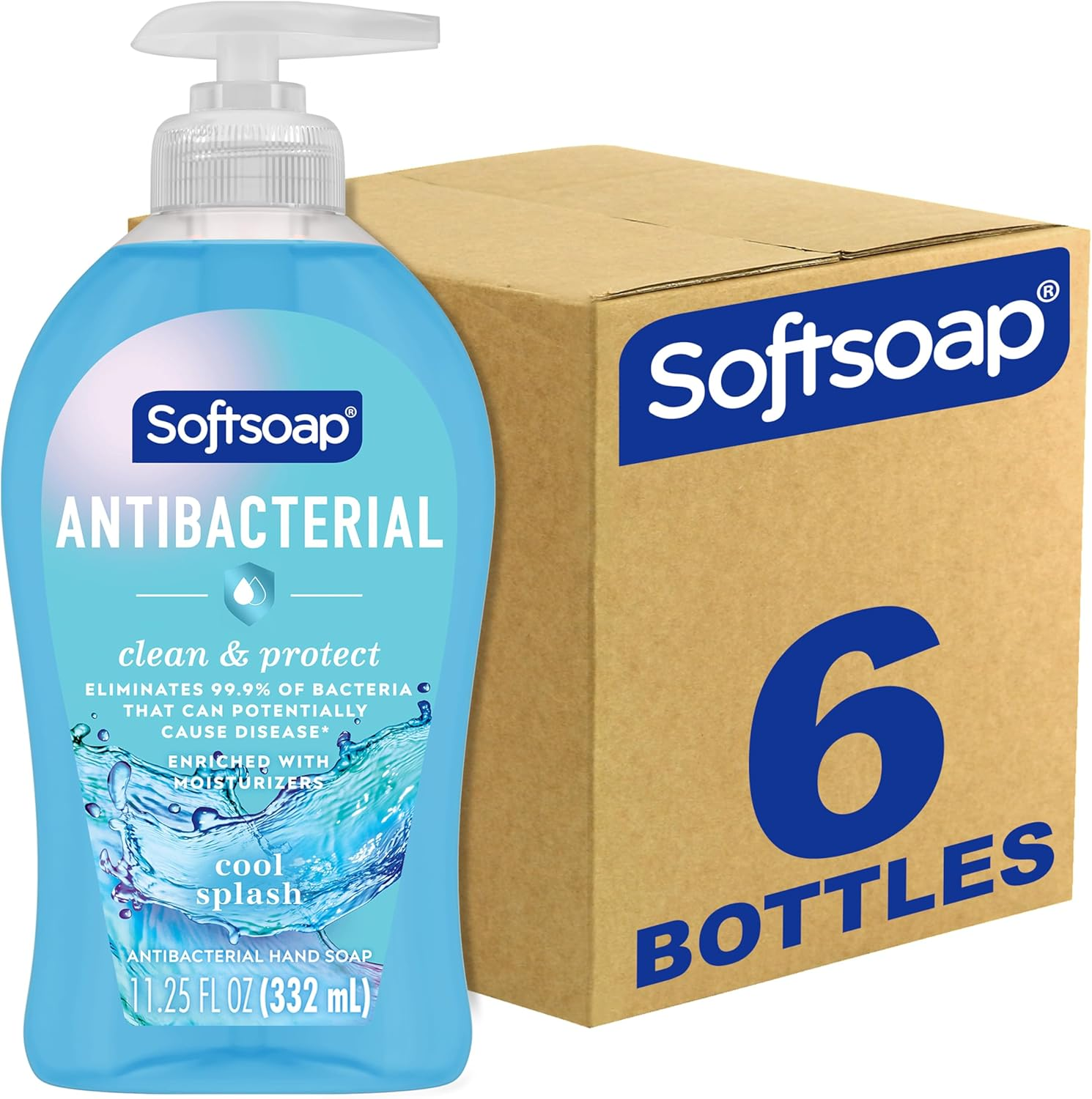 Softsoap Antibacterial Liquid Hand Soap Pump, Clean & Protect, Cool Splash - 11.25 Fluid Ounce, 6 Packs image number 1