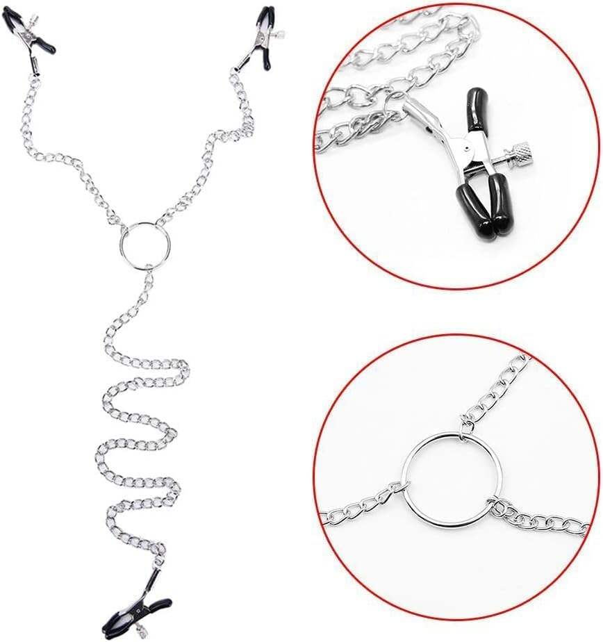 Adjustable Nipple Clamps, Entertainment Clip for Women Non-Piercing Nipplerings Clip, Nipple Clips & Clitoris Clamp BDSM Adult Sex Toys & Games for Couples Gifts - Black image number 2