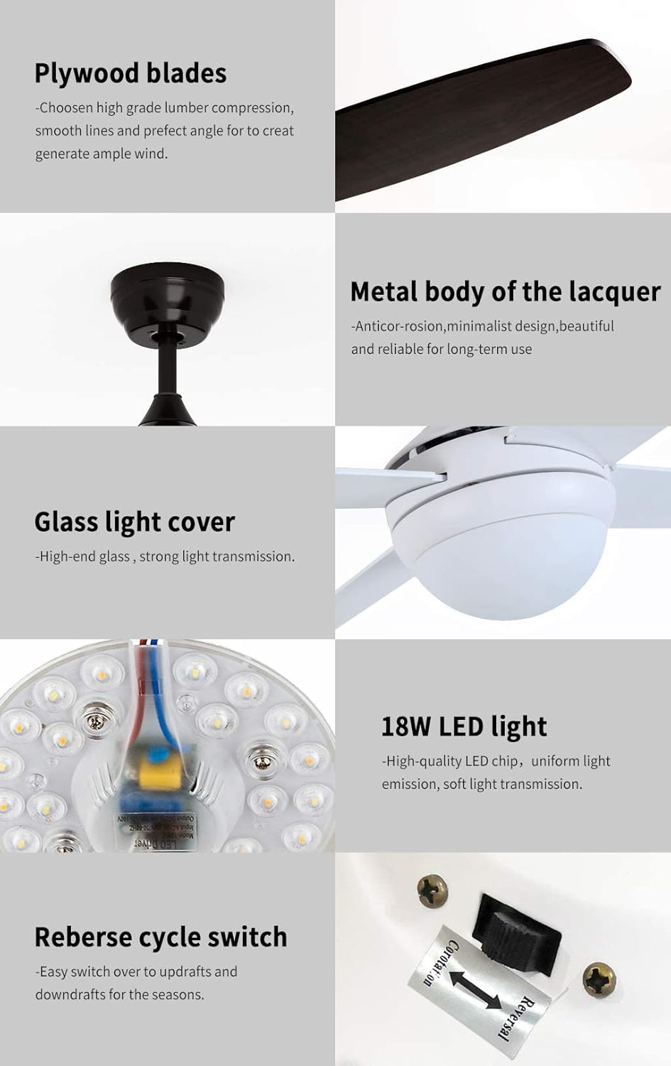 ELEGANT Ceiling Fan with LED Light,Remote Control,Ac Motor,48 Inch,3 Colors Temperature image number 6