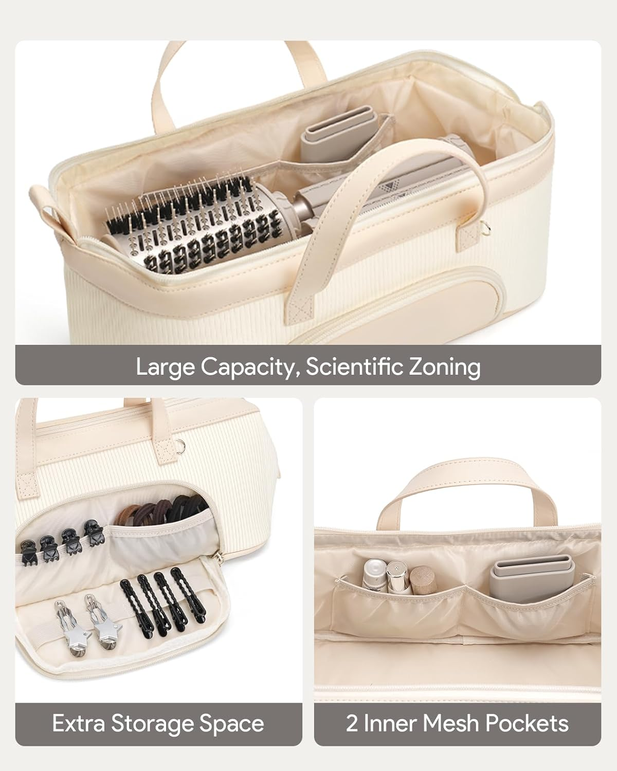 Lotour Hair Tools Travel Case Bag for Shark HD430 Flexstyle/Dyson Airwrap/Dyson Supersonic Hair Dryer, Beige, Travel image number 4