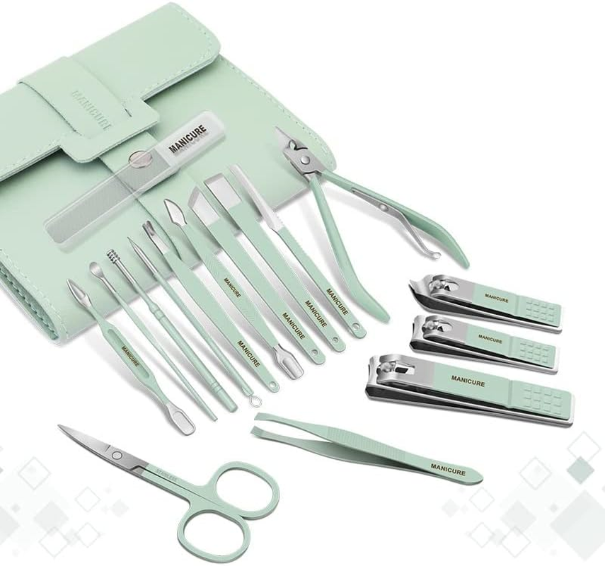 AIMALL 16PCS Manicure Pedicure Kit for Men and Women, Stainless Steel Nail Clippers Set with Facial and Foot Care Tools in Leather Case, Portable Grooming Set image number 5