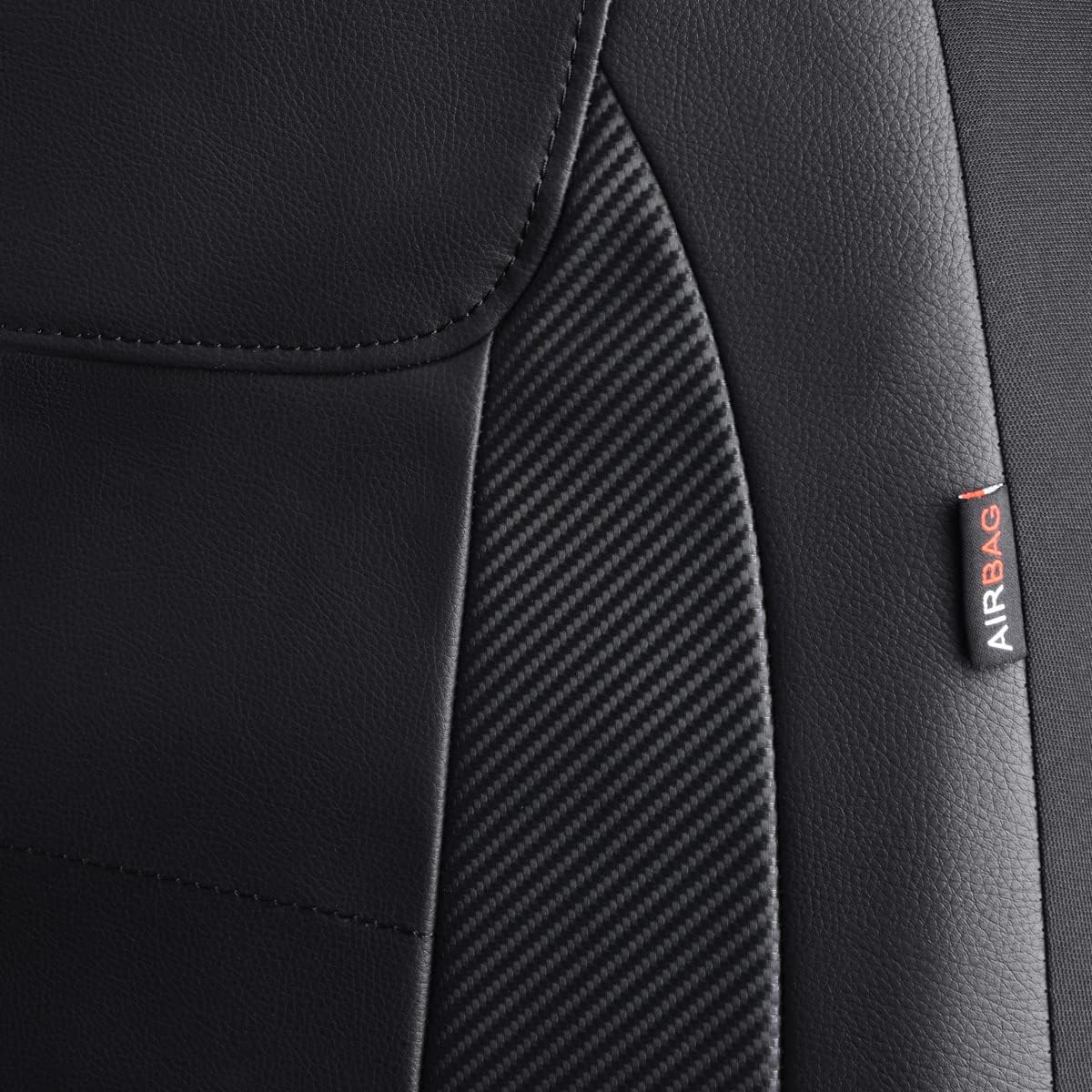 Flying Banner Car Seat Covers Protects Water Proof Faux Leather Carbon Fiber Front and Rear Bench (Black, Full Set - 8PCS) image number 2