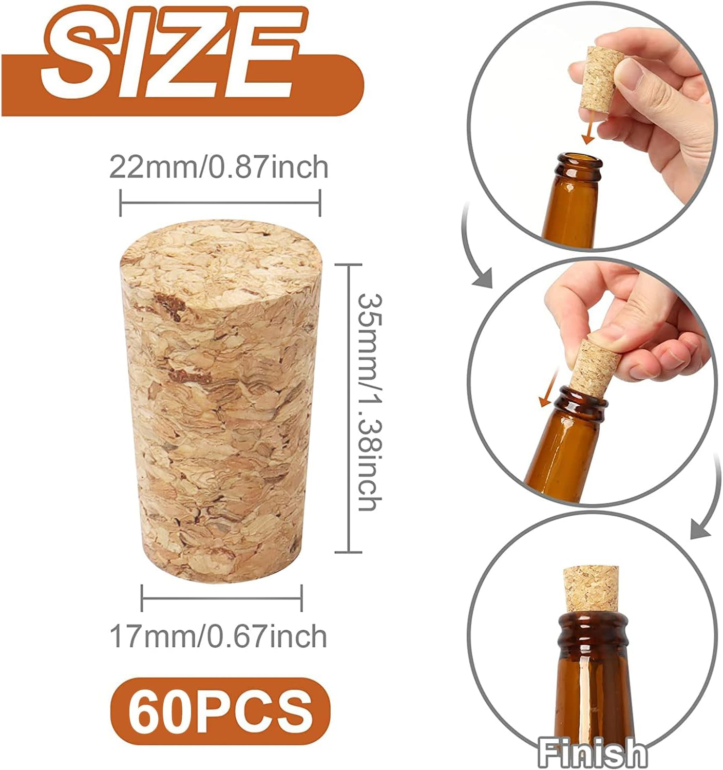 60 Pcs Premium Natural Wine Corks, Natural Cork Stopper, Soft Wood Wine Corks Crafts Replacement Corks for Wine and Beer image number 1