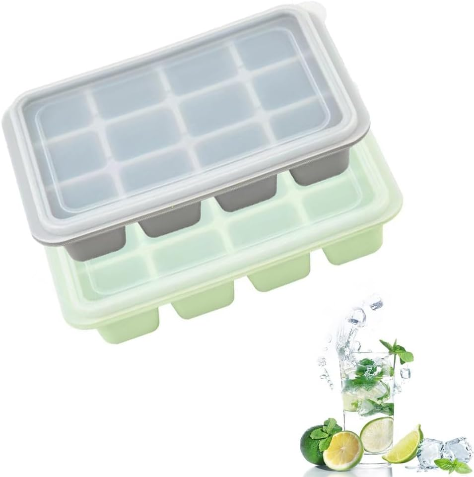 Silicone Ice Cube Tray Set of 2-12 Cavity Easy-Release Ice Molds for Whiskey, Cocktails, Baby Food, （Green+Gray） image number 1