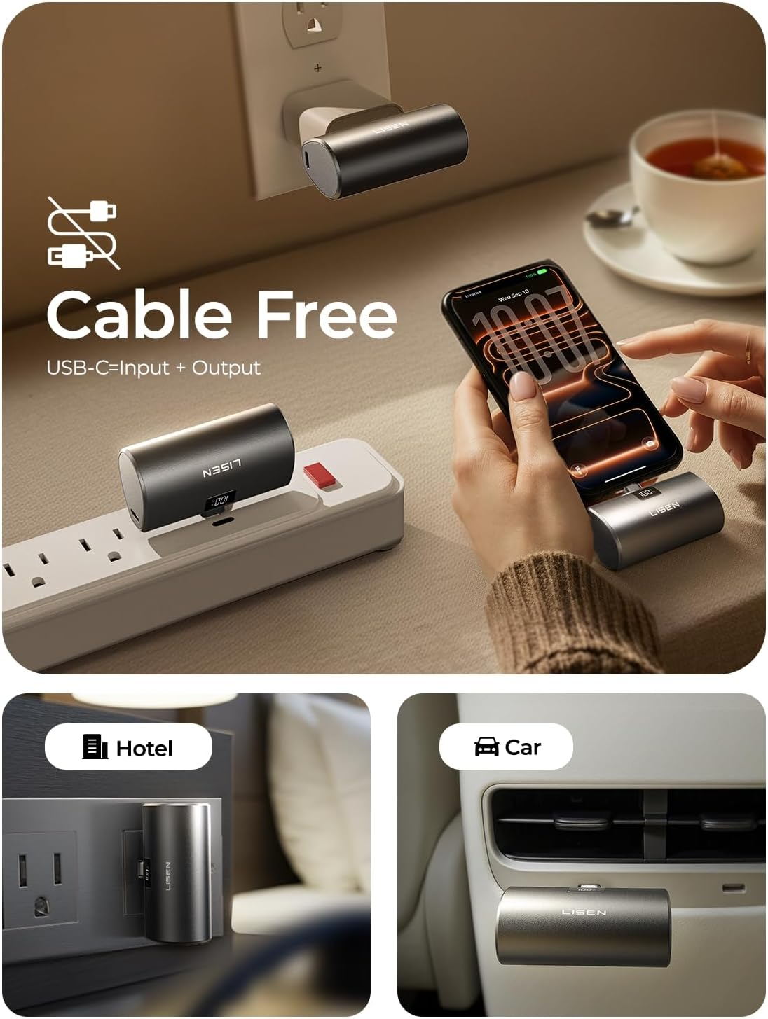 LISEN Mini Portable Charger 7000Mah Power Bank, 22.5W PD Fast Charging CCC Certified Power Bank, Small Portable Charger USB C, Travel Essentials for Iphone 17 Pro Max Air 16 15 Pixel 10, Dark Grey - Ivory White image number 3