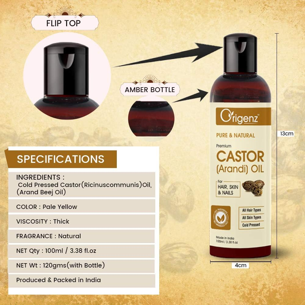 Origenz Premium Castor Oil for Hair & Skin 100Ml (Pack of 1) image number 4