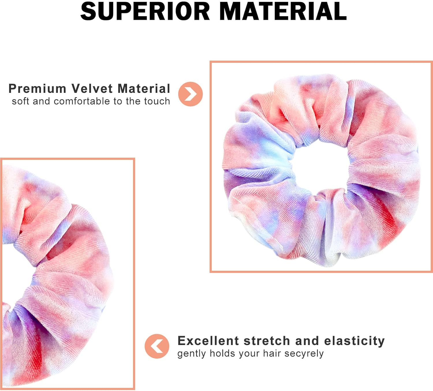 Kavya Scrunchies Velvet Soft Hair Bobbles Girls Elastic Hair Scrunchie Pack of 12 Hair Bands Hair Accessories Women and Girls (Tie-Dye) image number 3