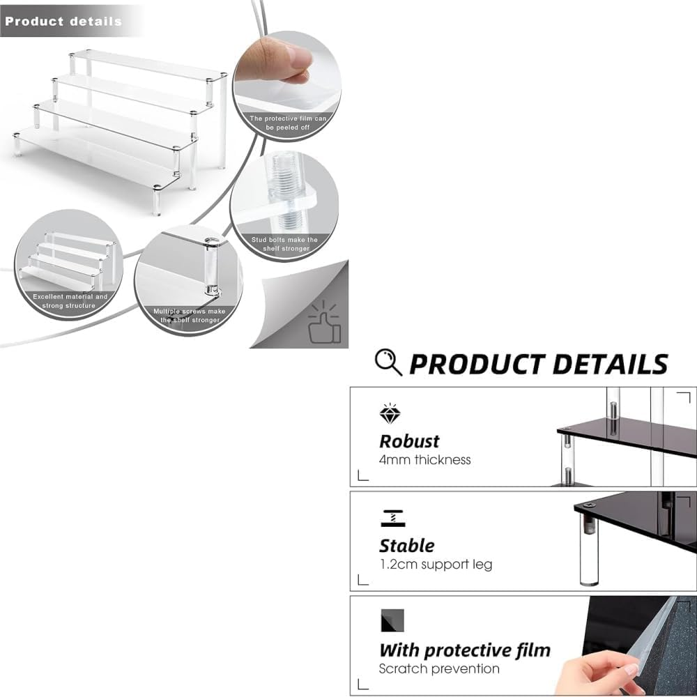 Fabselection Acrylic Riser Display Stand, 4 Tier Acrylic Display Shelf Acrylic Riser Display Stand for Action Figures,Cupcake, Trophy, Perfume,Cosmetics, Jewelry, Collections and Party Desserts (Black) image number 1