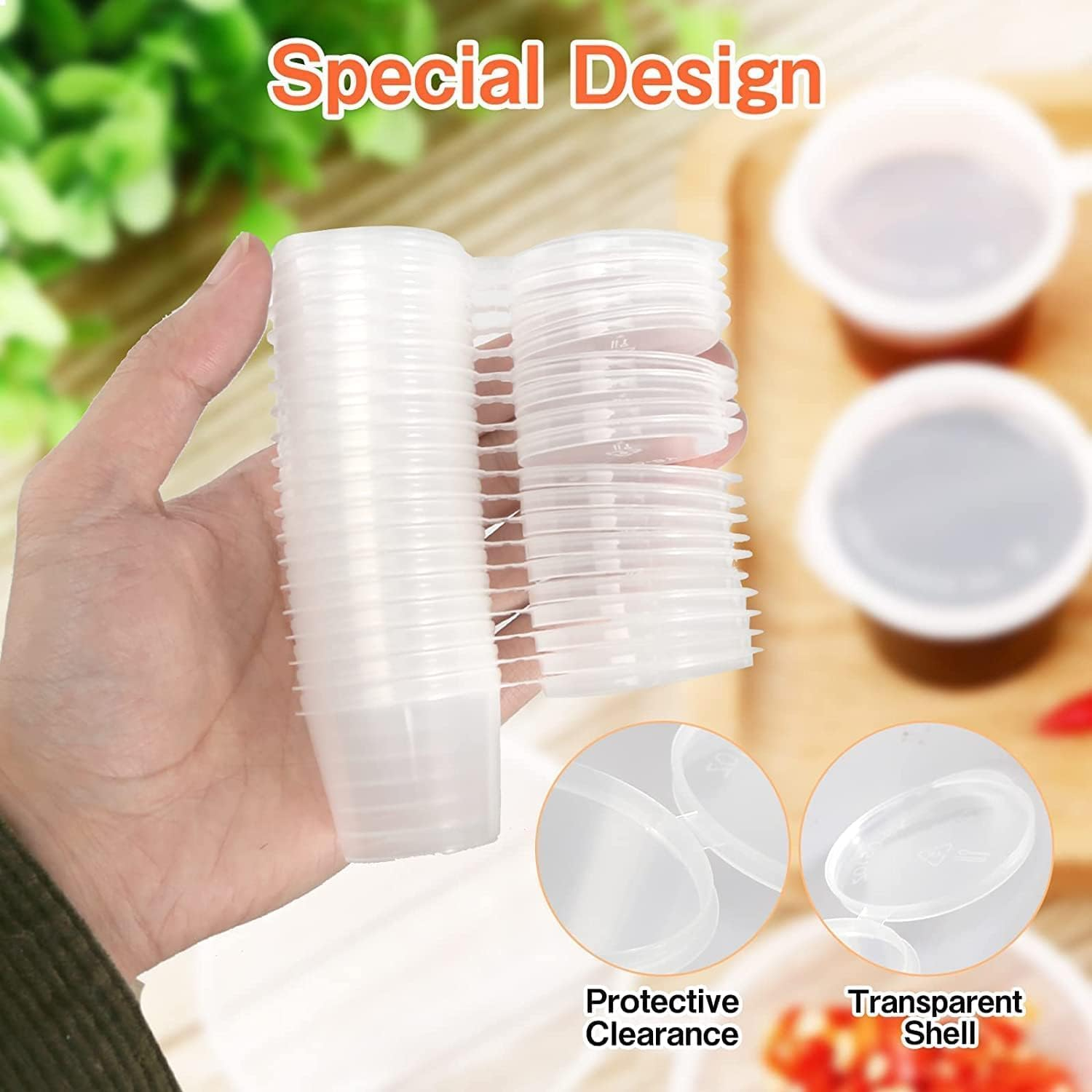 [200 PACK - 1 Oz] round Food Container Pots with Lids, Sauce Pots Reusable Jelly Shot Cups Clear Small Deli Pot Restaurants Takeaways Containers for Small Dips Chutney Ketchup Salads-25Ml image number 4