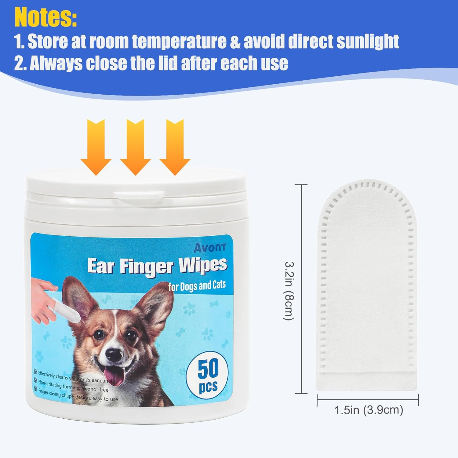 Avont 2 Pack Dog Ear Cleaner Wipes, Gentle Ear Relief Cleaning Finger Sheath for Cats Pets, 100 Disposable Pieces image number 2