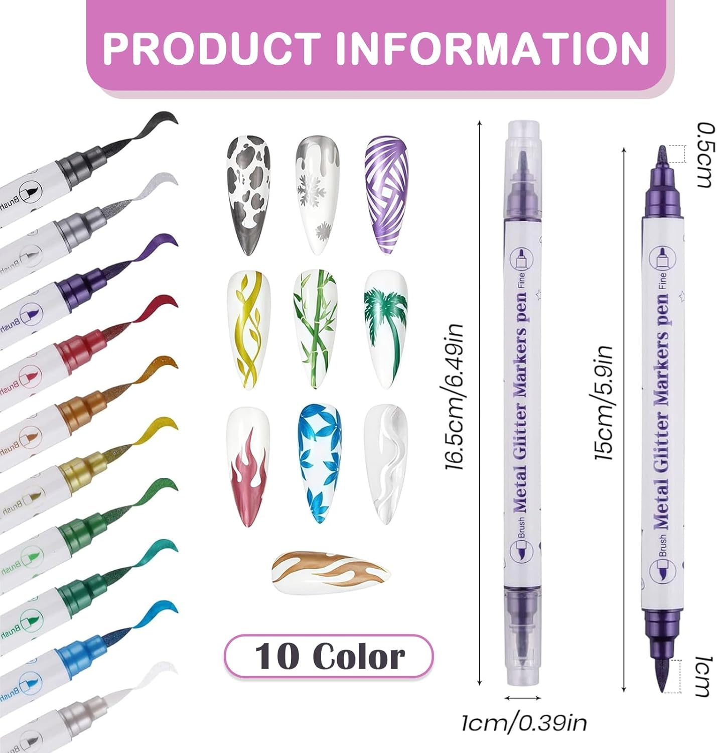 Jotia 10 Colors Nail Art Pens Set Double-Ended 3D Nail Polish Pens Dotting Liner Pen Tools for Manicure Nail DIY Decoration image number 6