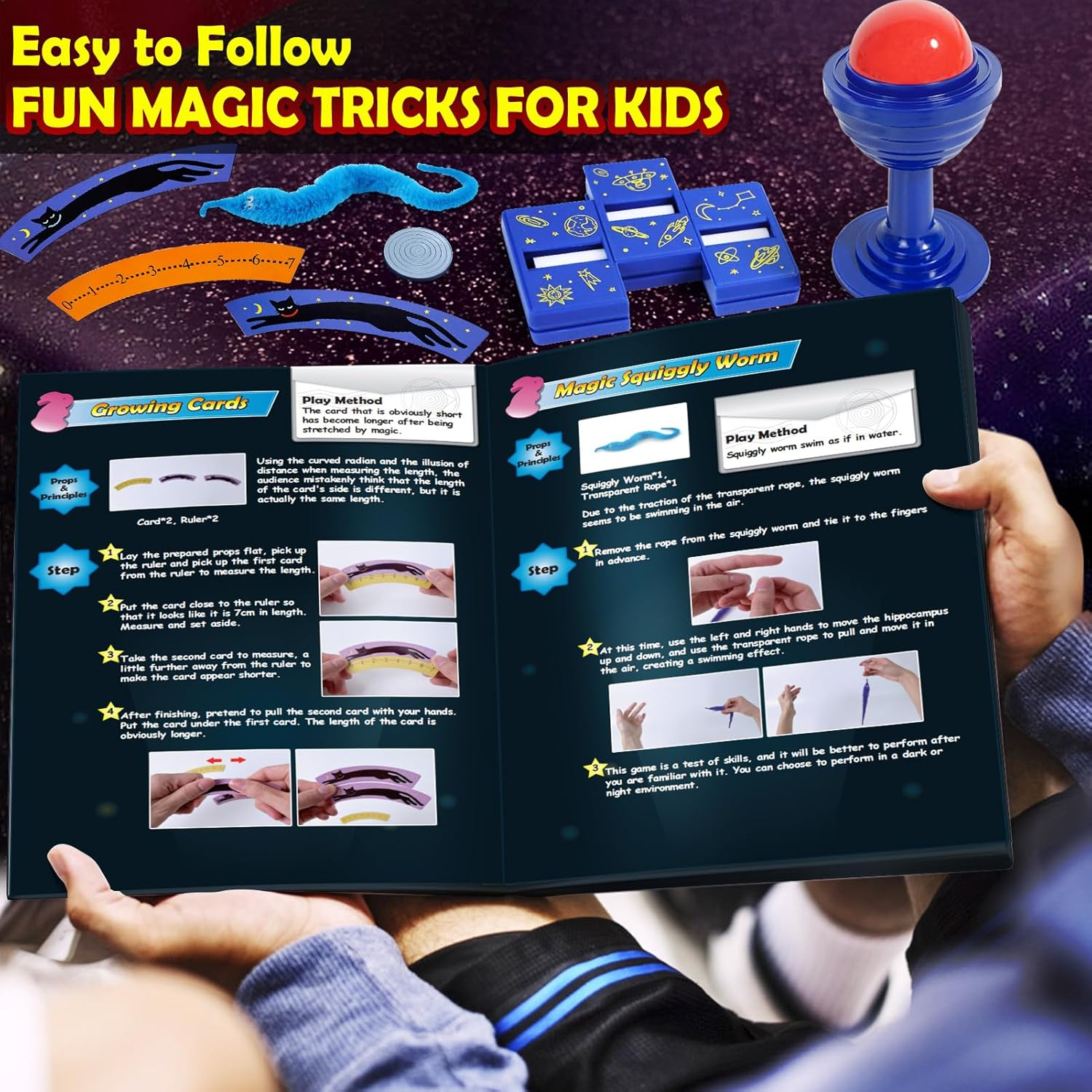 PATIFEED Kids Magic Kit, Magician Costume for Pretend Play, Magic Set with Instructions for Each Trick for Kids Ages 6 7 8 9 10 11 12