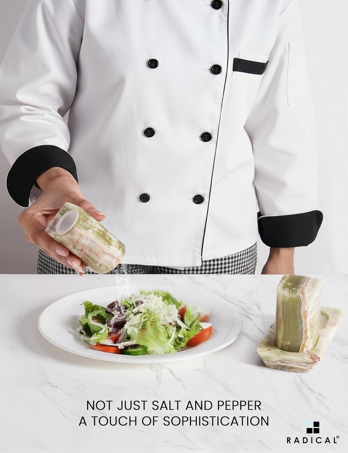 Radicaln Marble Salt & Pepper Shakers Set &ndash; 2.5" Green Modern Kitchen Essentials for Cooking and Dining, Stone Spice Holder & Saleros for Black Pepper, Pink Salt - Oceanic image number 6