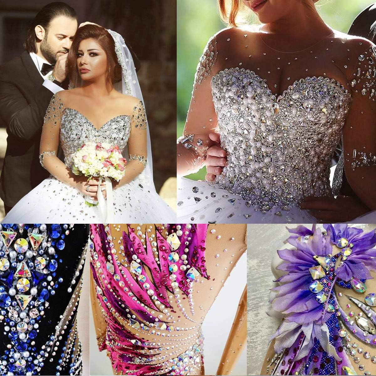 DONGZHOU Crystal AB Sew on Rhinestones Flatback Rhinestone with Holes Rectangle Sew-On Rhinestone Gemstone Strass for Costume, Clothes, Garments, Dress, Jewelry, Belt，Shoes and DIY Crafts image number 2