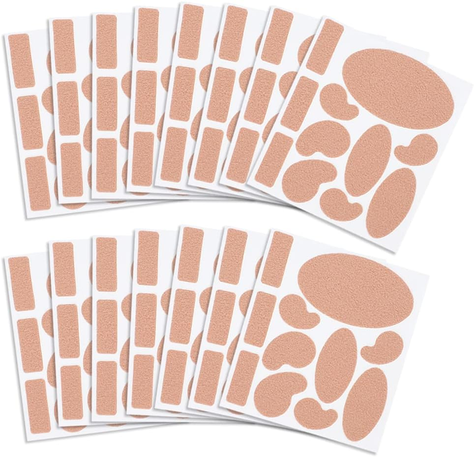 15 Sheets Moleskin Adhesive Pads, Moleskin Tape Flannel Adhesive Pads Heel Stickers, Pre-Cut Moleskin for Blister Reduce Friction Pain on Feet, Toes, Shoes (Skin Color)
