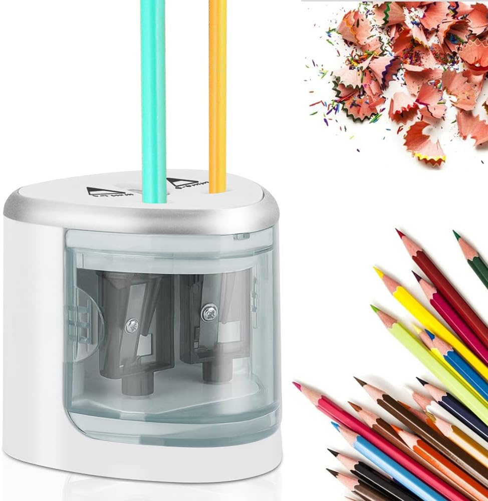 WOTOW Electric Portable Pencil Sharpener for Students, Battery Operated Double Hole Automatic Sharpeners for 6-8Mm and 9-12Mm Pencils, Ideal for School Family and Office image number 2