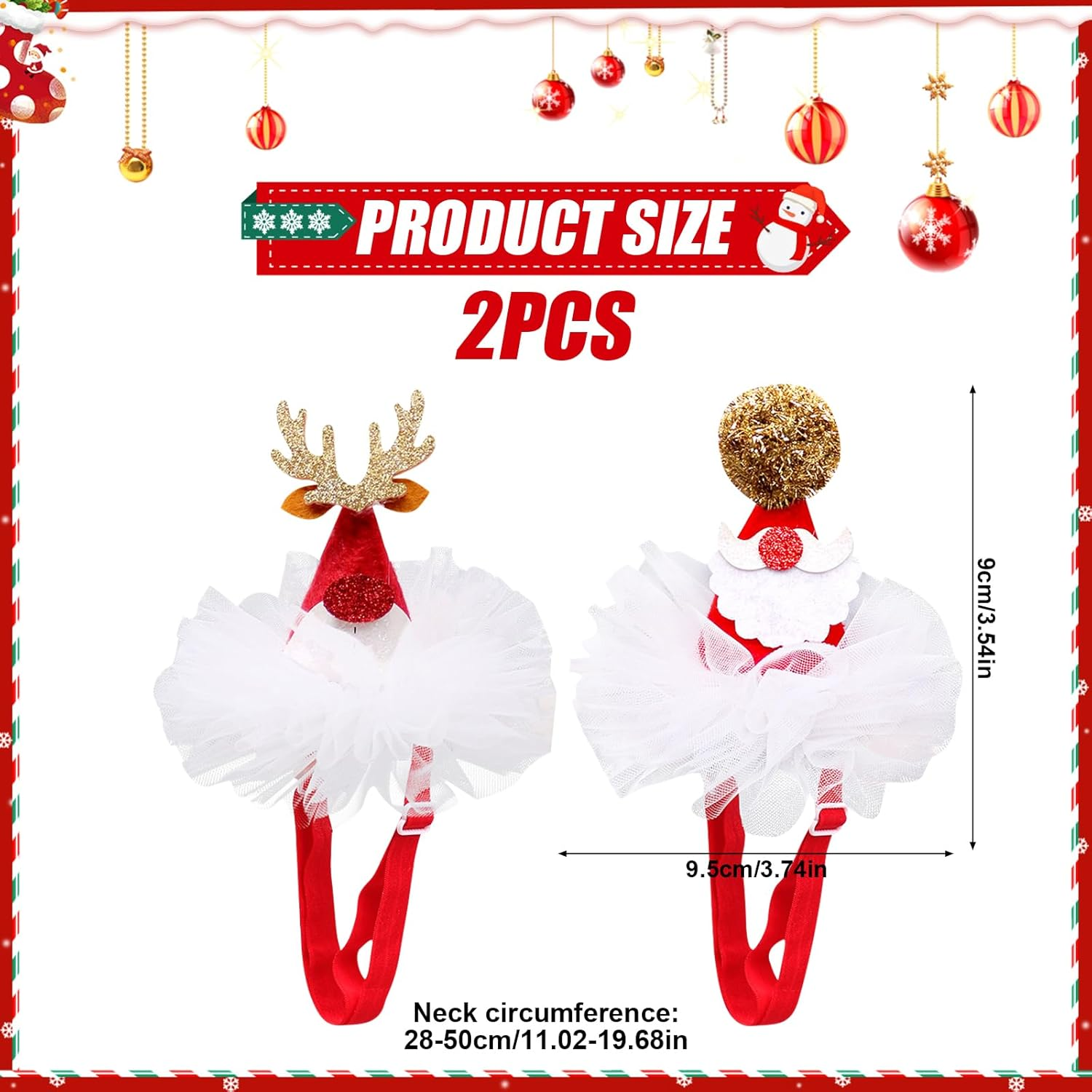 2Pcs Christmas Pet Hat, Creativity Pets Headdress Lace Cat Hats, Adjustable Cat Dog Christmas Hat, Adjustable Pet Dog Santa Hat, Xmas Pet Outfits Holiday Pet Hat for Dog Pet Supplies Christmas