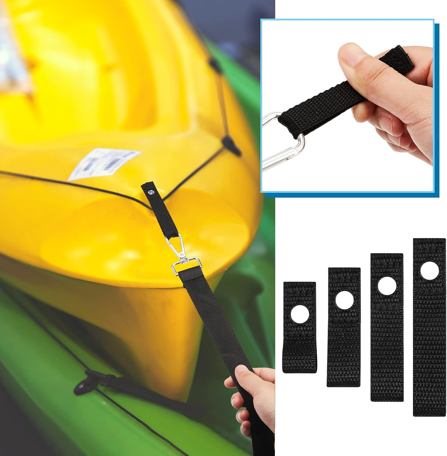 Patelai 12 Pcs Soft Loops Motorboat Cleats, Quick and Secure Anchor Points for Docking Bumpers, Anchoring Line and Bungee Dock Rope, 1.8'' 2.3'' 2.8'' 3.3'' Long 0.6'' Wide(Black) image number 2