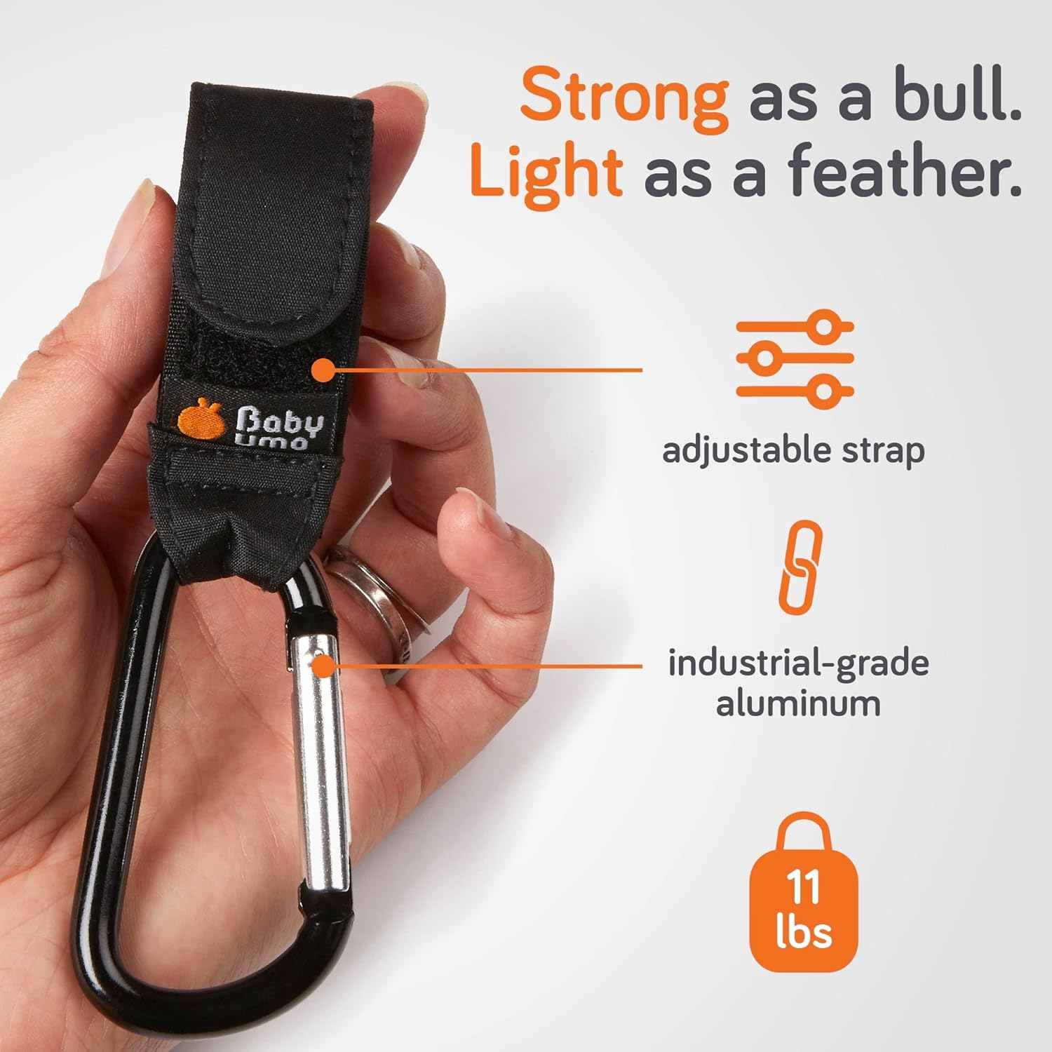 Baby Uma Stroller Hooks for Bags (2 Pack) - Universal Stroller Clips and Hooks, Non-Slip with One-Hand Opening, 11 Lb Weight Capacity, Baby Travel Essential - Black image number 3