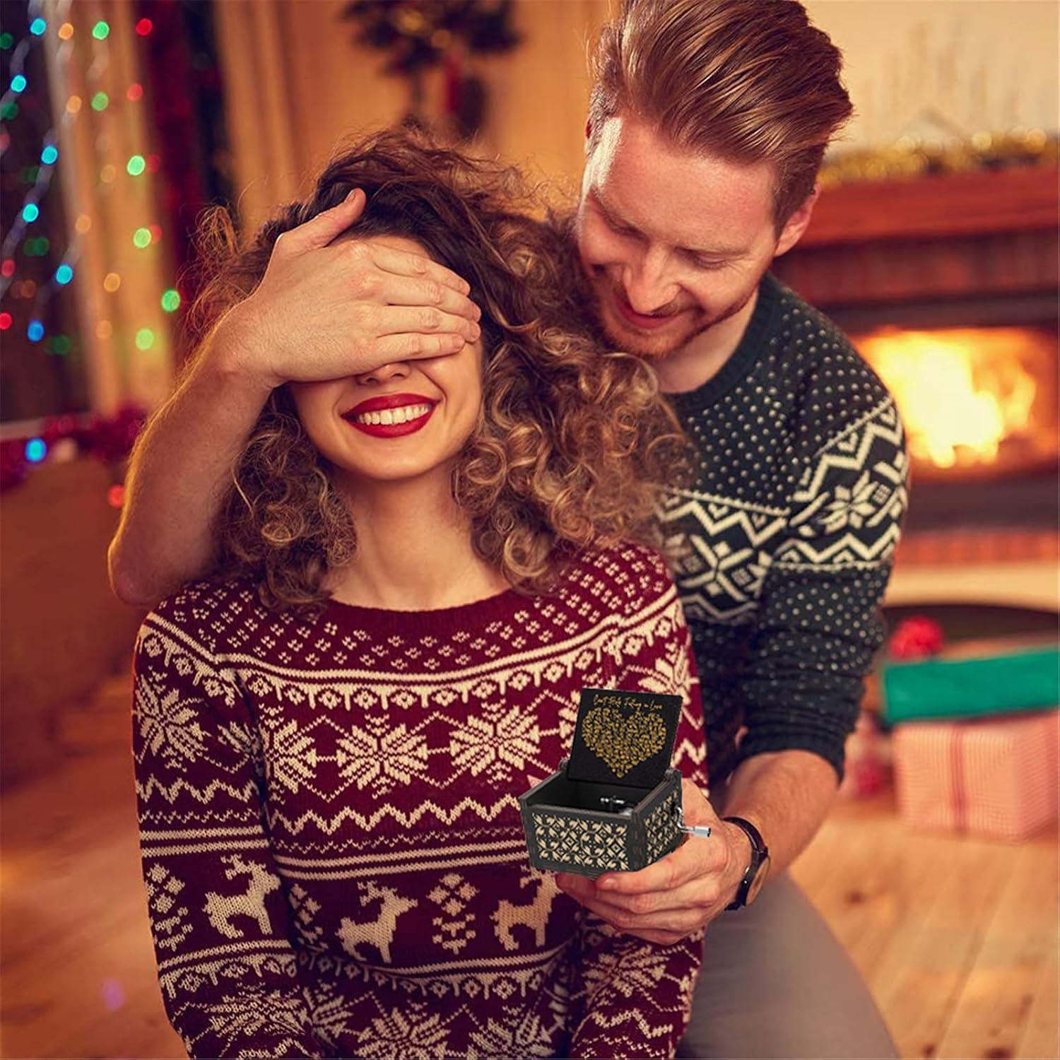 Can&rsquo;T Help Tune Music Box Black Hand Crank Vintage Wood Carved Musical Box Gifts for Lover, Boyfriend/Girlfriend/Husband/Wife/Lovers on Birthday/Valentine'S Day/Anniversary - Dad To Daughter 5 image number 3