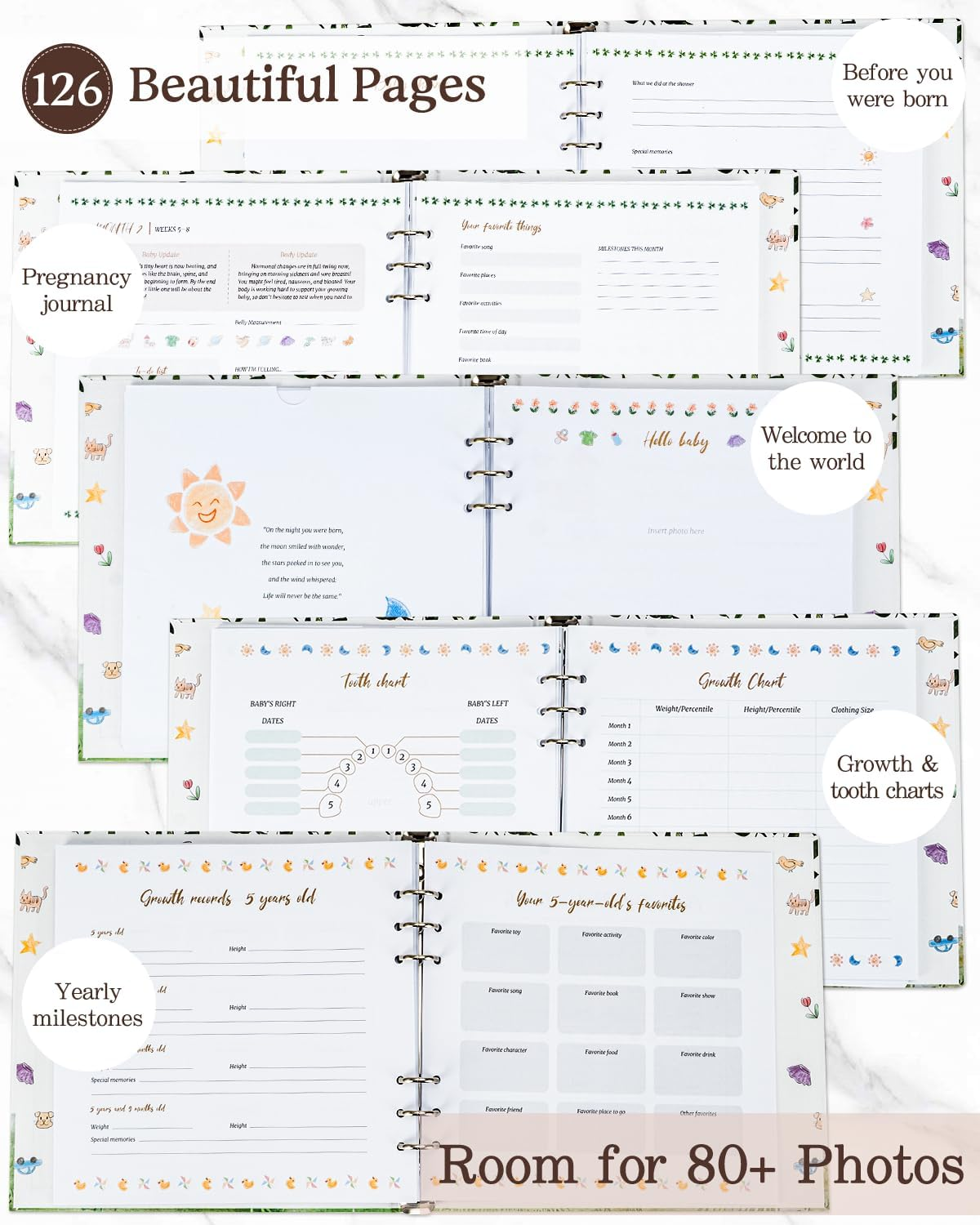 Baby Memory Book for Boy or Girl &ndash; First 5 Years Keepsake & Milestone Tracker &ndash; Pregnancy Journal & Baby Photo Album &ndash; Gender Neutral image number 5