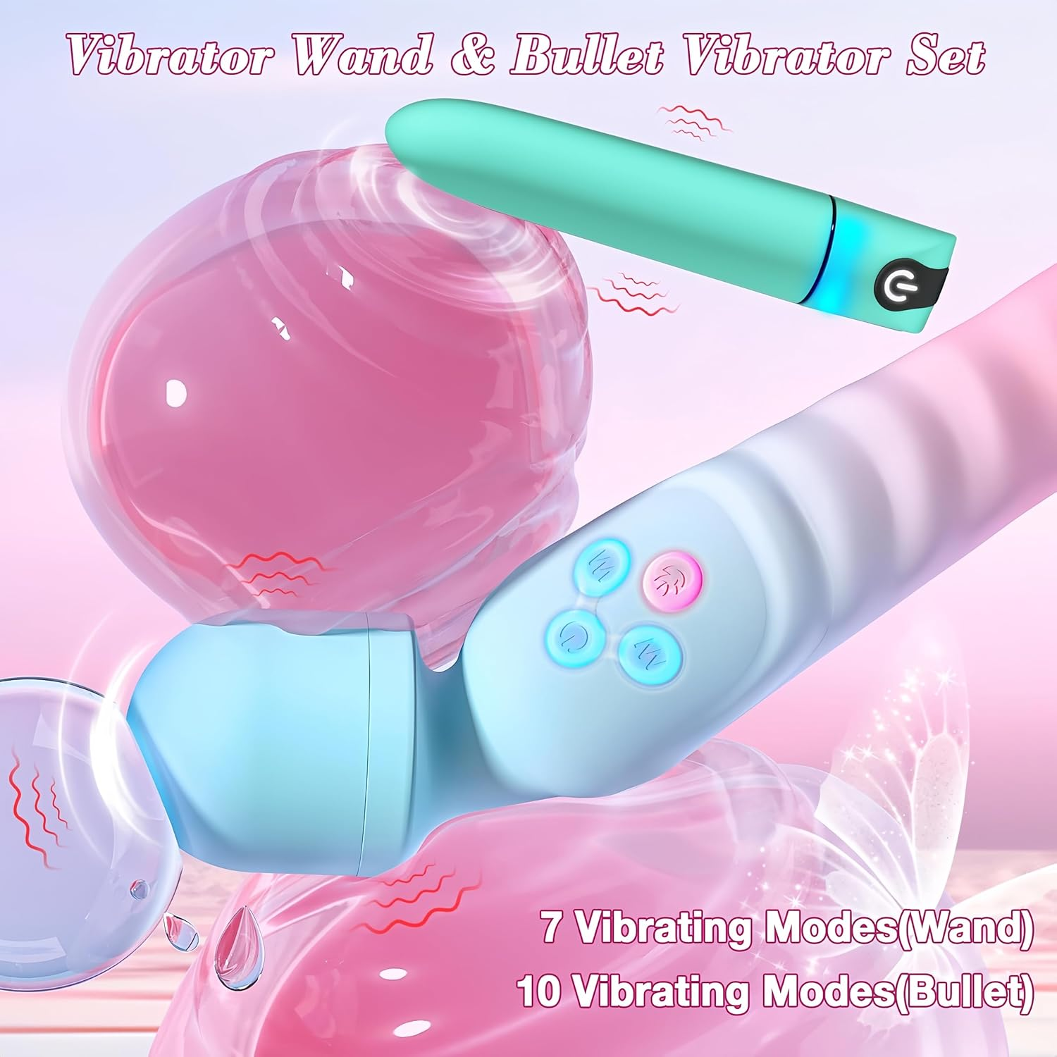 Funflick 3-In-1 Clit G-Spot Vibrator Wand & Bullet Vibrator Set - Wand Massager with 7 Vibrating Modes & Mini Vibrator with 10 Vibrating Modes, Clitoral Stimulator for Women Precision G Spot Clitoral Nipple Anal Stimulation with Heating Dildo, Premium Silicone Waterproof Sexual Wellness Products for Female and Couples, Portable Adult Sex Toys for Women, Men, Couples image number 4