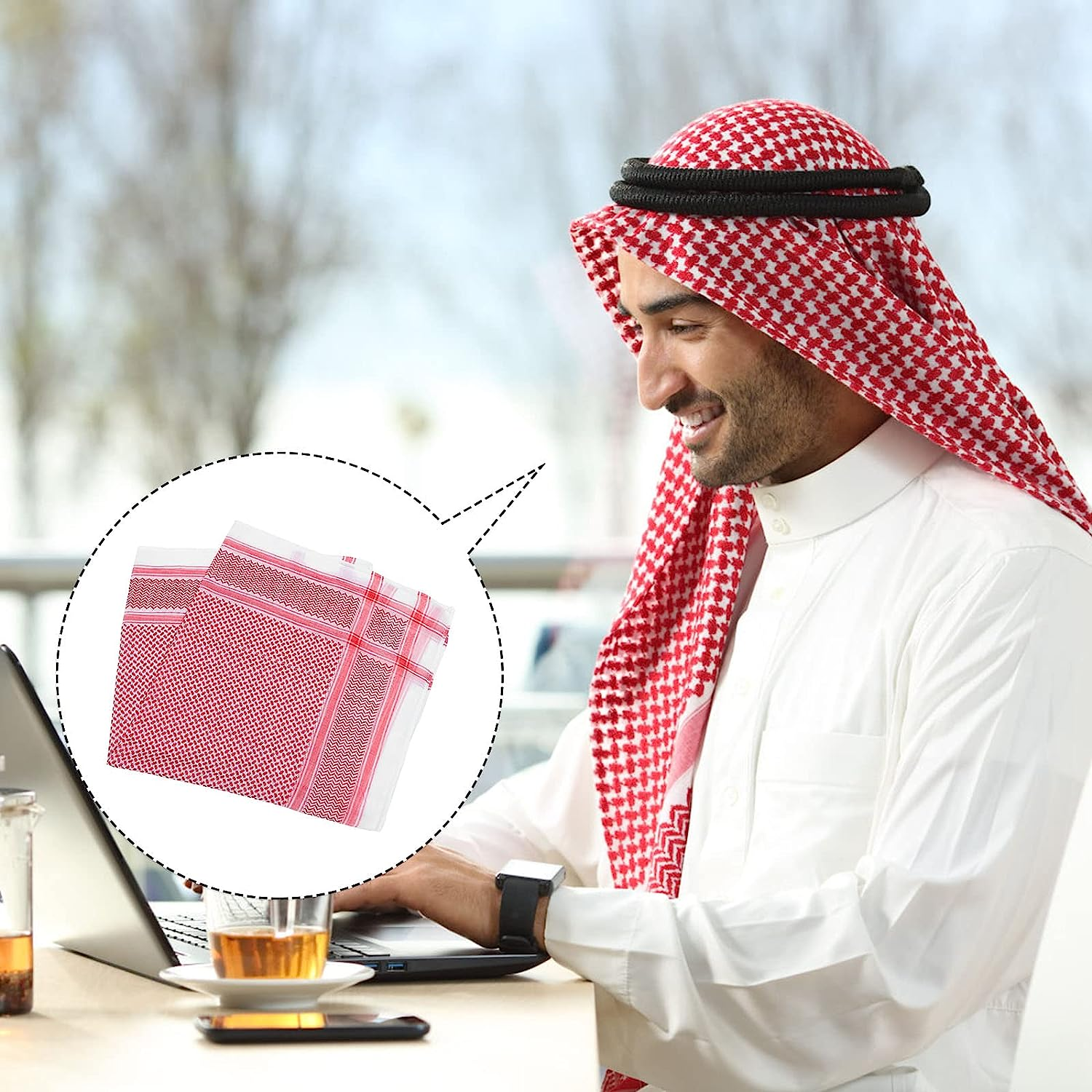 PRETYZOOM Men Arab Turban Dubai Kerchief Middle East Shemagh Head Scarf Headwear image number 6