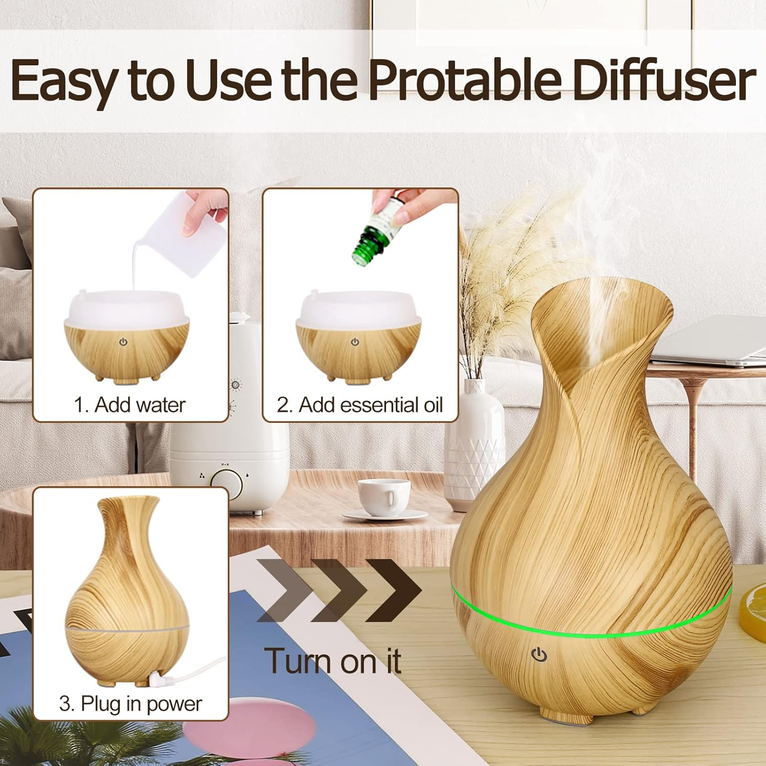 UCINNOVATE Essential Oil Diffuser, 160Ml Cool Mist Humidifier, USB Aromatherapy Diffuser with Colorful Lighting, Auto Turn off Fuction, 2 Mist Modes, Scent Mist Defuser for Bedroom, Home, Office image number 3