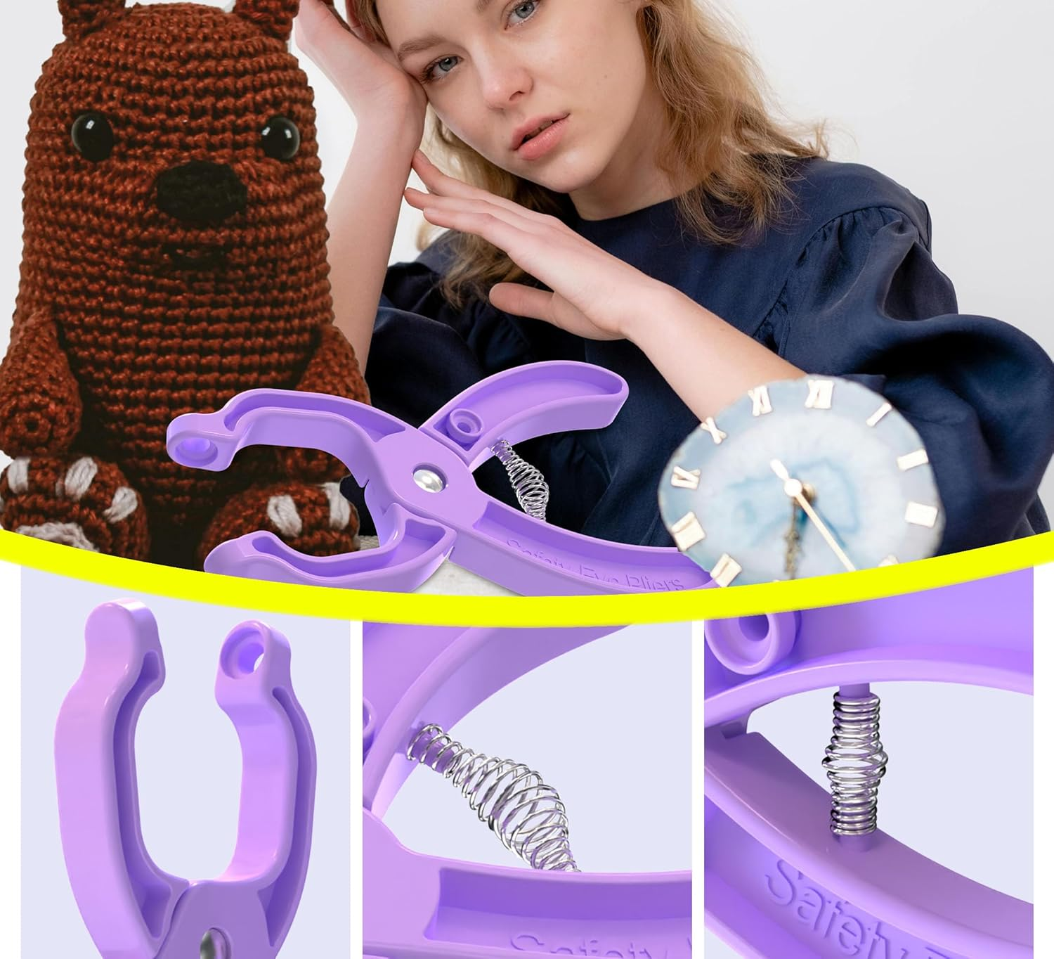 Safety Eye Tool Auxiliary Tool for Attaching Safety Eyes for Crocheting Safety Eyes Crochet Tools for Amigurumi Crochet & Stuffed Animal Eyes Making Supplies Tool（Purple）