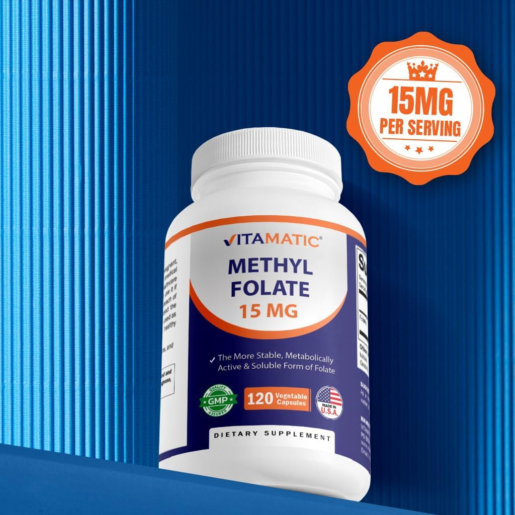 Vitamatic L Methylfolate 15Mg - 120 Vegetable Capsules - Optimized and Activated High Potency - Metabolically Active Folate image number 3
