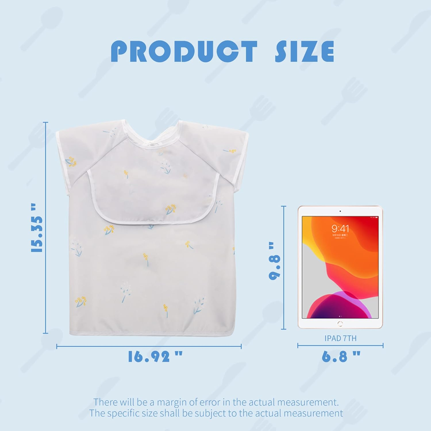 Little Dimsum 2 Pcs Baby Food Bib Short Sleeves Waterproof Feeding Apron Smock with Top Pocket Bag for Babies/Toddlers/Infants (Flower Sets) image number 5