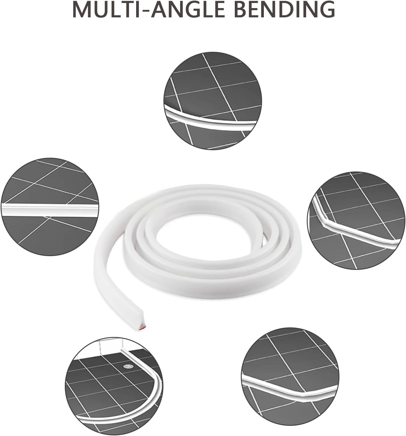 Wet Room Floor Barrier, 2M Rubber Shower Tray Sealing Strip, Self-Adhesive Shower Splash Guard, Shower Threshold Water Barrier, Flexible Shower Screen Seal Strip for Bathroom Floor Sink Bathtub, White image number 4