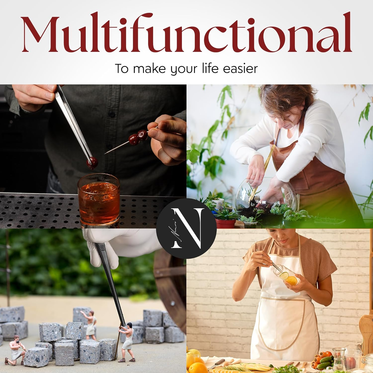 Namre' Tweezer Tongs for Cooking -Plating - 2 Pack Stainless Steel Cooking Tongs - Thin Chopstick Precise & Strong Chef Tweezers for Food & Small Objects - 12 Inch - (Gold) image number 5