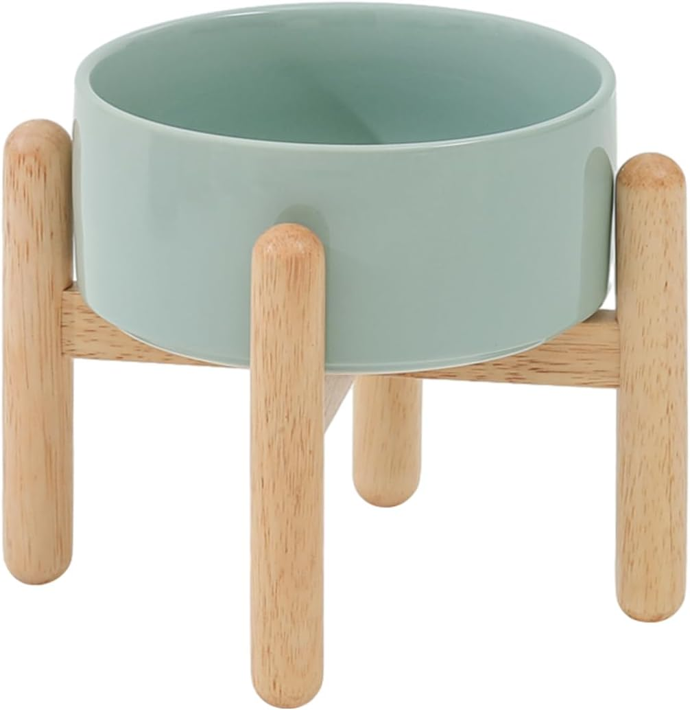 Havniva Ceramic 8.2Inch Raised Dog Bowl with Stand for Large - Breed Dogs, Pet Food and Water Feeder(Single Bowl with Stand - Brown Coffee)