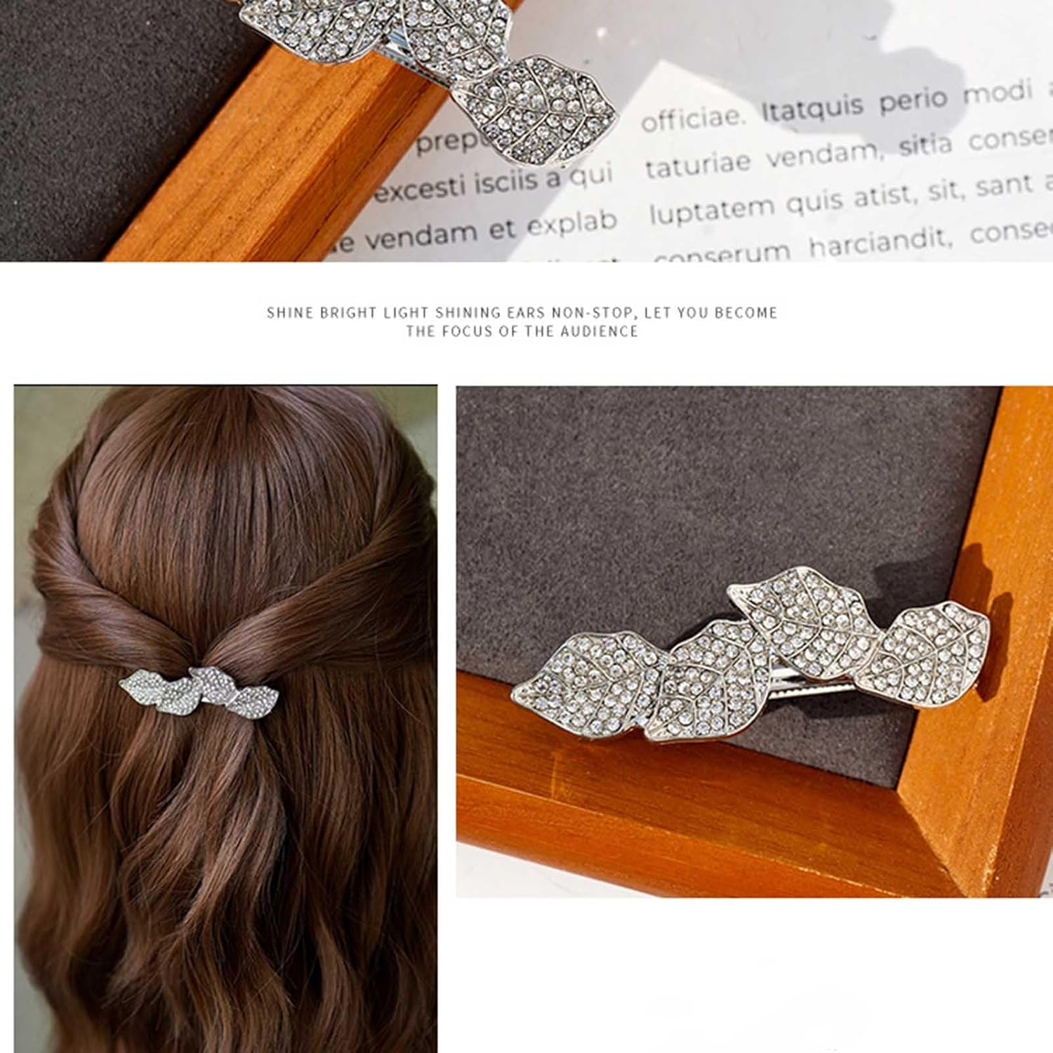 Wendalern Boho Rhinestone Leaf Hair Clip Crystal Leaf Cluster Hair Pin Barrette Silver Leaves Non-Slip Metal Geometric Hair Clips Wedding Headpiece Hair Styling Accessories for Women image number 3