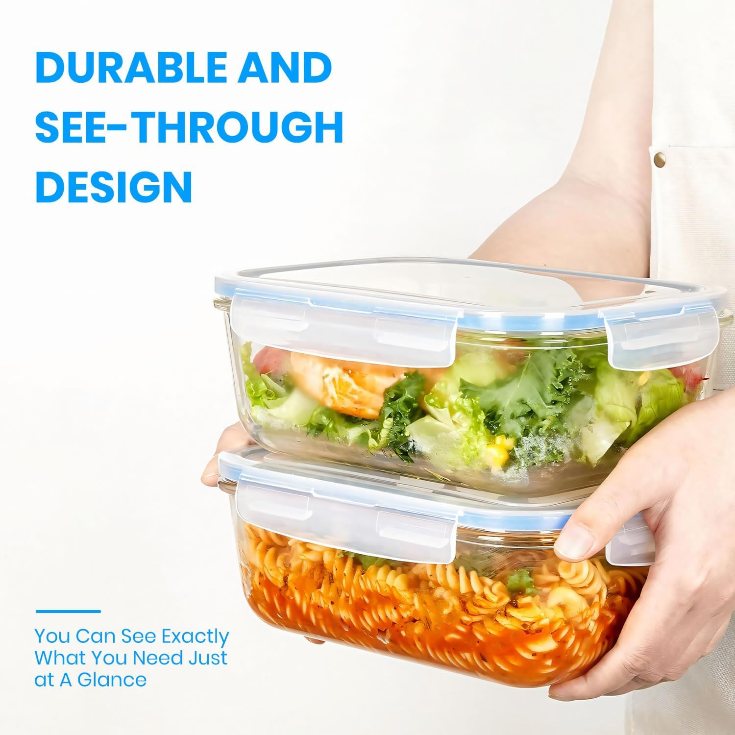 Stelive 10 Pack Glass Food Storage Containers (1040ML&370ML), Glass Meal Prep Containers, Airtight Lunch Bento Box with Leakproof Lids for Kitchen Storage & Organisation, for Microwave, Oven & Freezer image number 5