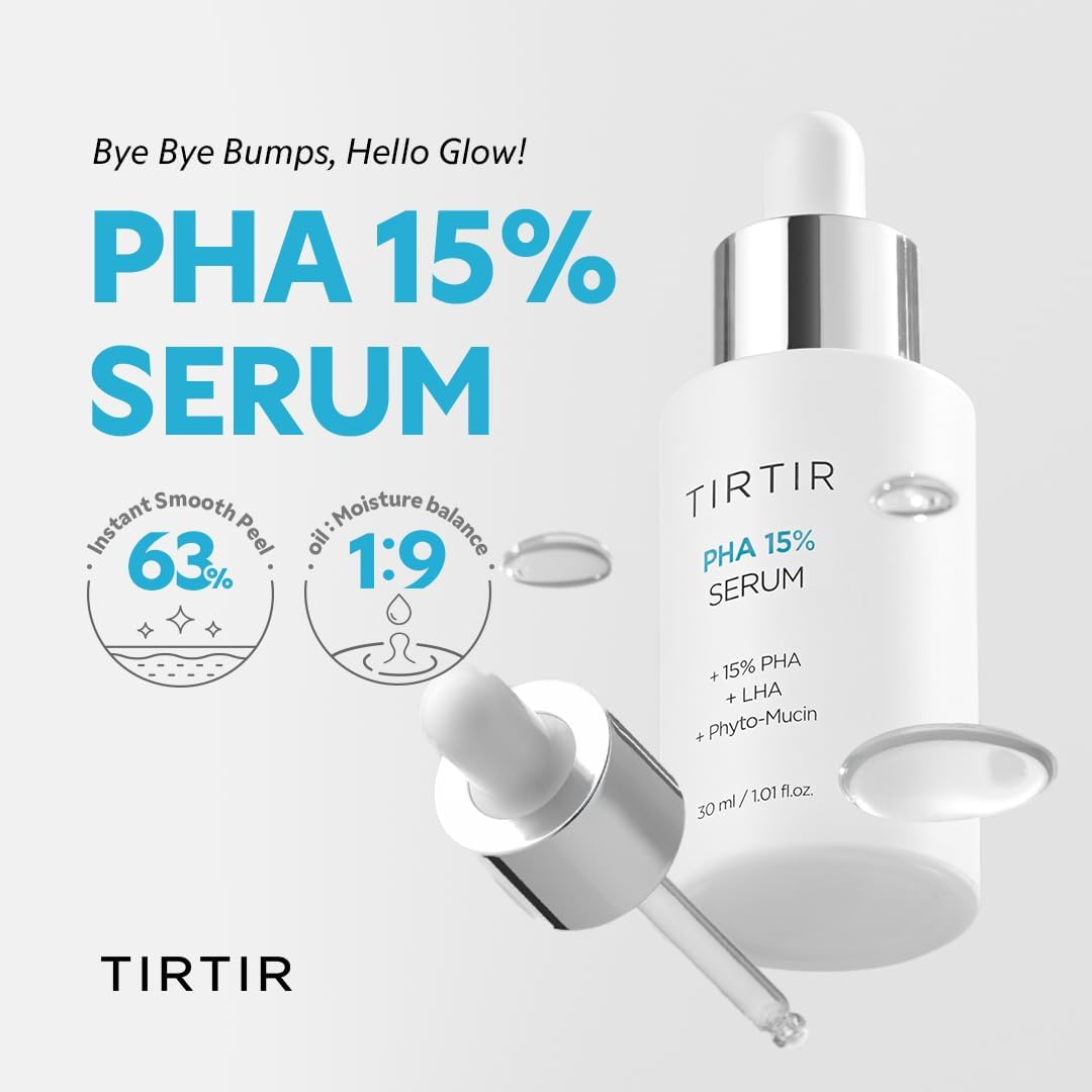 TIRTIR PHA 15% Exfoliating Serum - Hydrating Water Peeling for Smooth, Radiant Skin - Gentle PHA & LHA Formula for Sensitive Skin image number 1