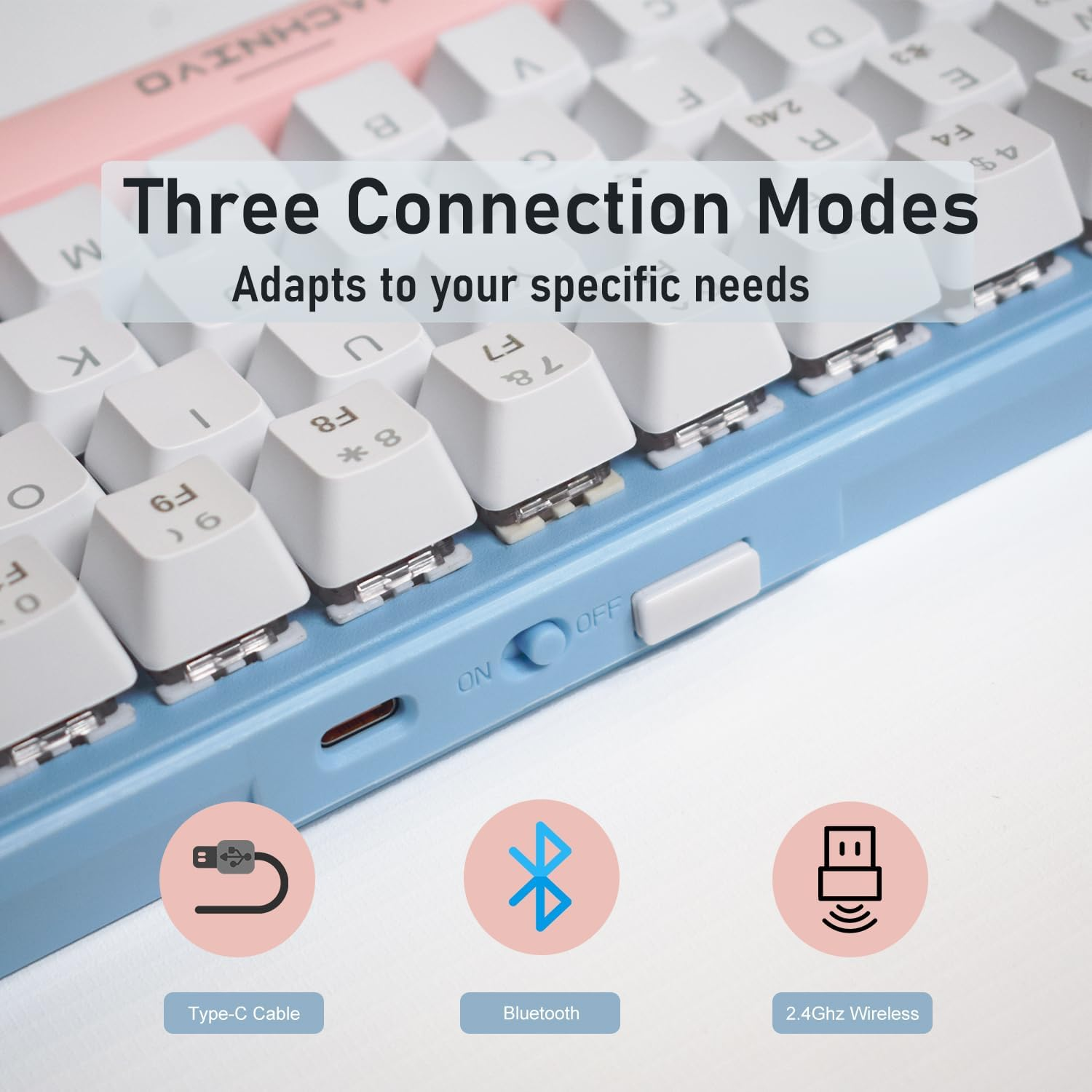 60% Wireless Mechanical Keyboard, MACHNIVO K11 68 Keys Gaming Keyboard with Hot Swappable, 2.4Ghz/Bluetooth/Usb-C to a Cable, RGB Creamy Keyboard Compatible with Windows/Mac (Blue Switch, Blue & Pink) image number 3