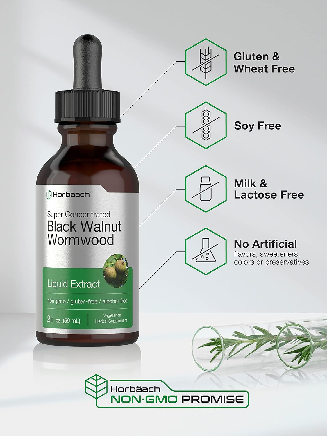 Black Walnut Wormwood Liquid Extract | 2 Fl Oz | Alcohol Free Tincture | Vegetarian, Non-Gmo & Gluten Free | by Horbaach image number 2