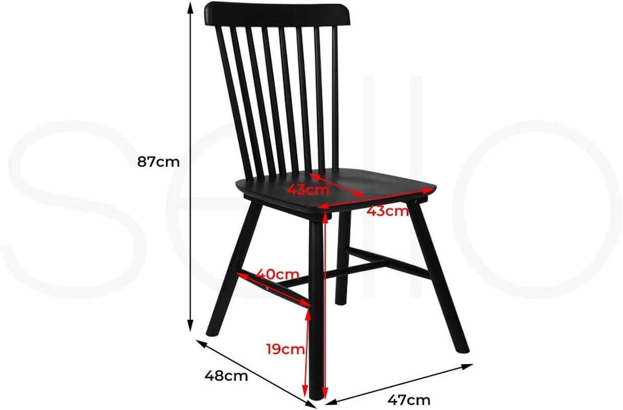 Levede 2X Dining Chairs Kitchen Windor Chair Natural Wood Cafe Lounge Seat Oak, Solid Wood Frame, Home Furniture for Dining Room, Living Room, Cafe, Courtyard, Load up To150Kg (Black) image number 6