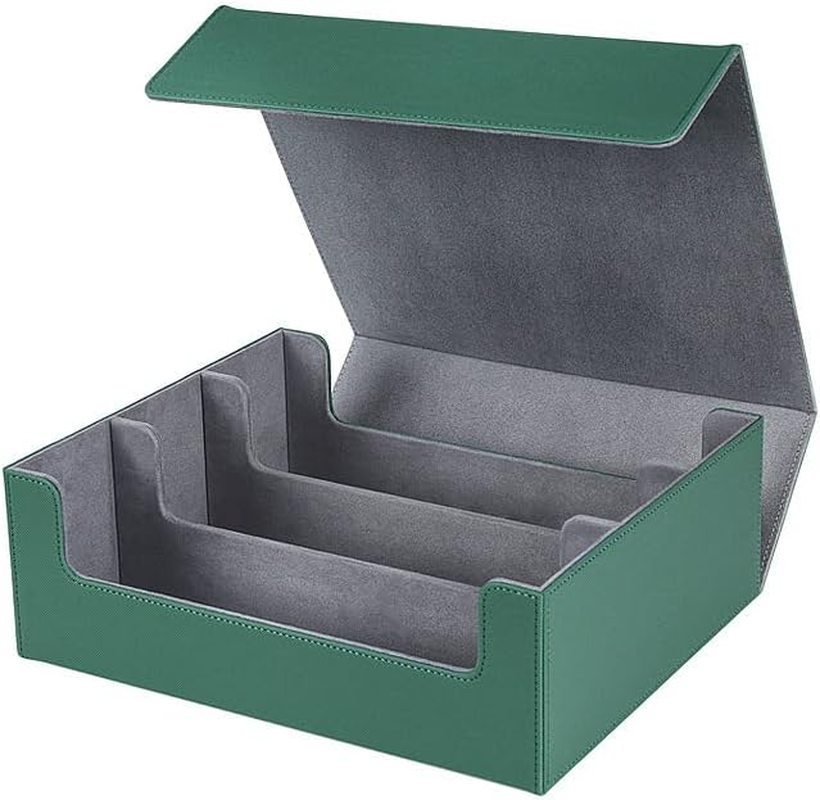 PU Leather Card Deck Case for Trading Cards, Magnetic Closure 1800+ Card Storage Box, Commander Card Holder Suitable for Magic Game Cards (Green&Grey)