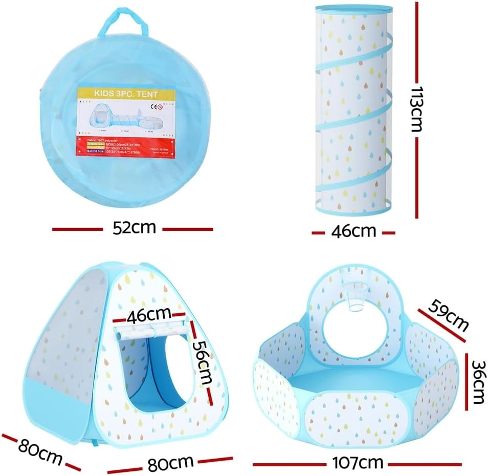 KEEZI Kids Play Tent Pop up Playhouse Ball Pit Tunnel Basketball Hoop Blue image number 4