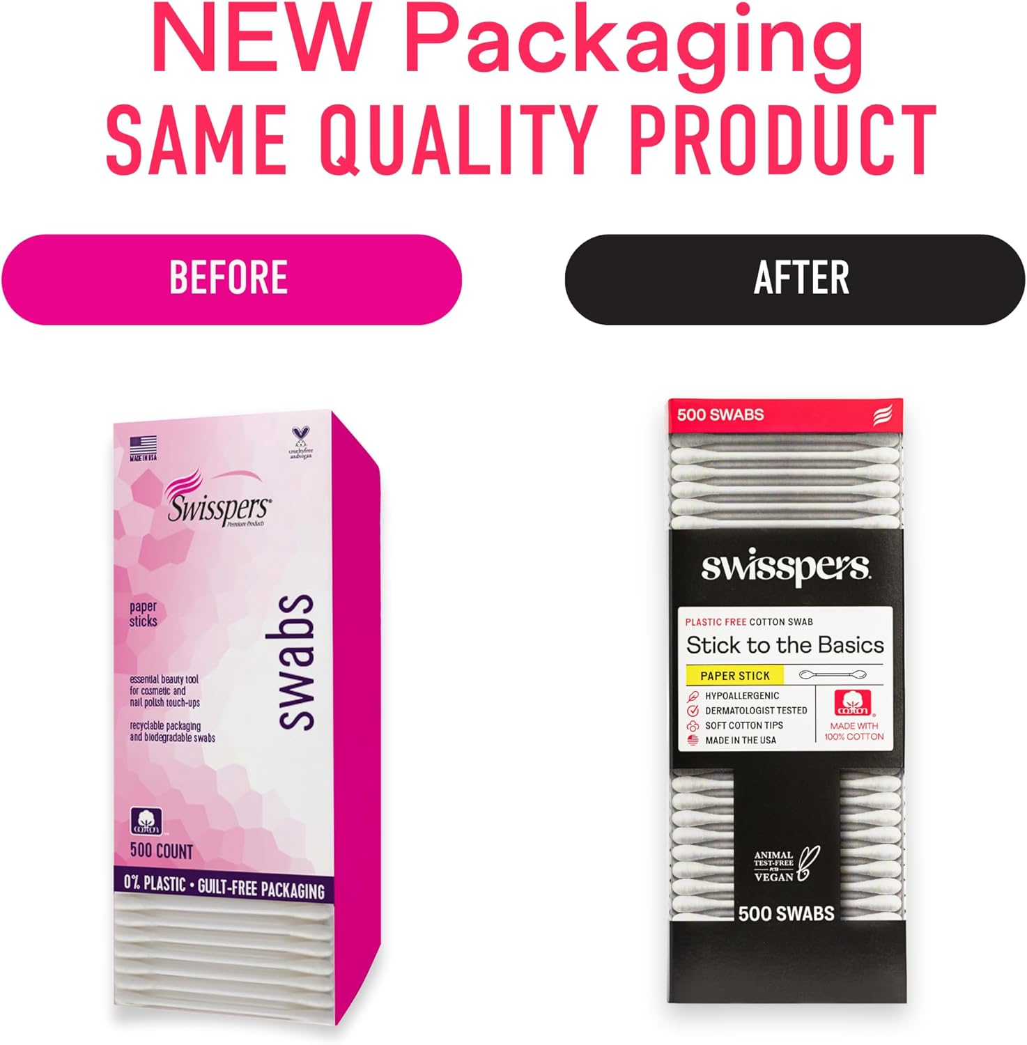 Swisspers Premium Cotton Swabs - Soft 100% Cotton Swabs with Paper Sticks for Beauty and Personal Care - Gentle Hygiene - 500 Count (Pack of 3) image number 2