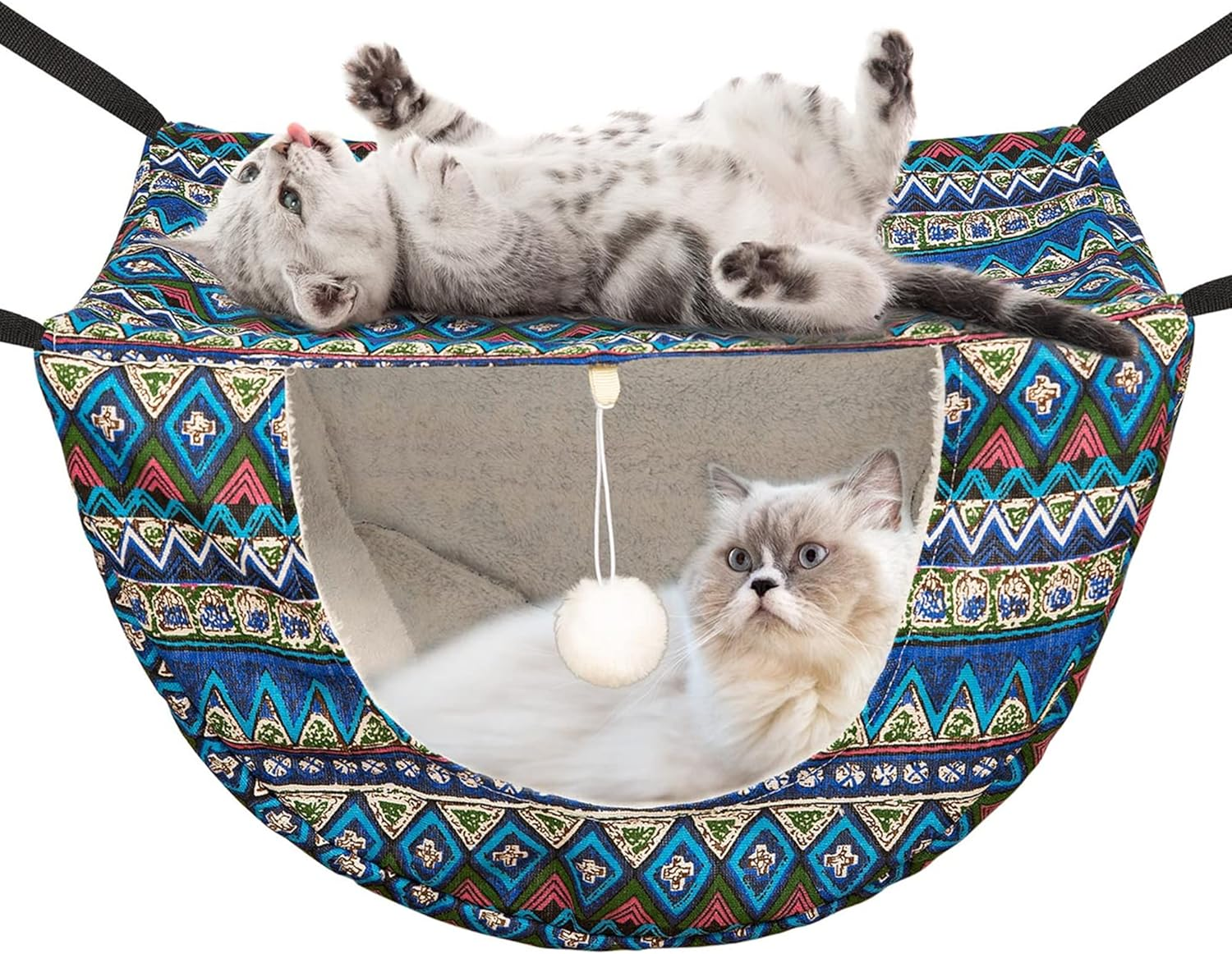 JSPYFITS Cat Cage Hammock with Ball,Double Layer Hanging Adjustable Soft Pet Bed Suit for Kitten Ferret Puppy Rabbit or Small Pet, 2 Level Indoor Bed for All Season(Blue Whale)