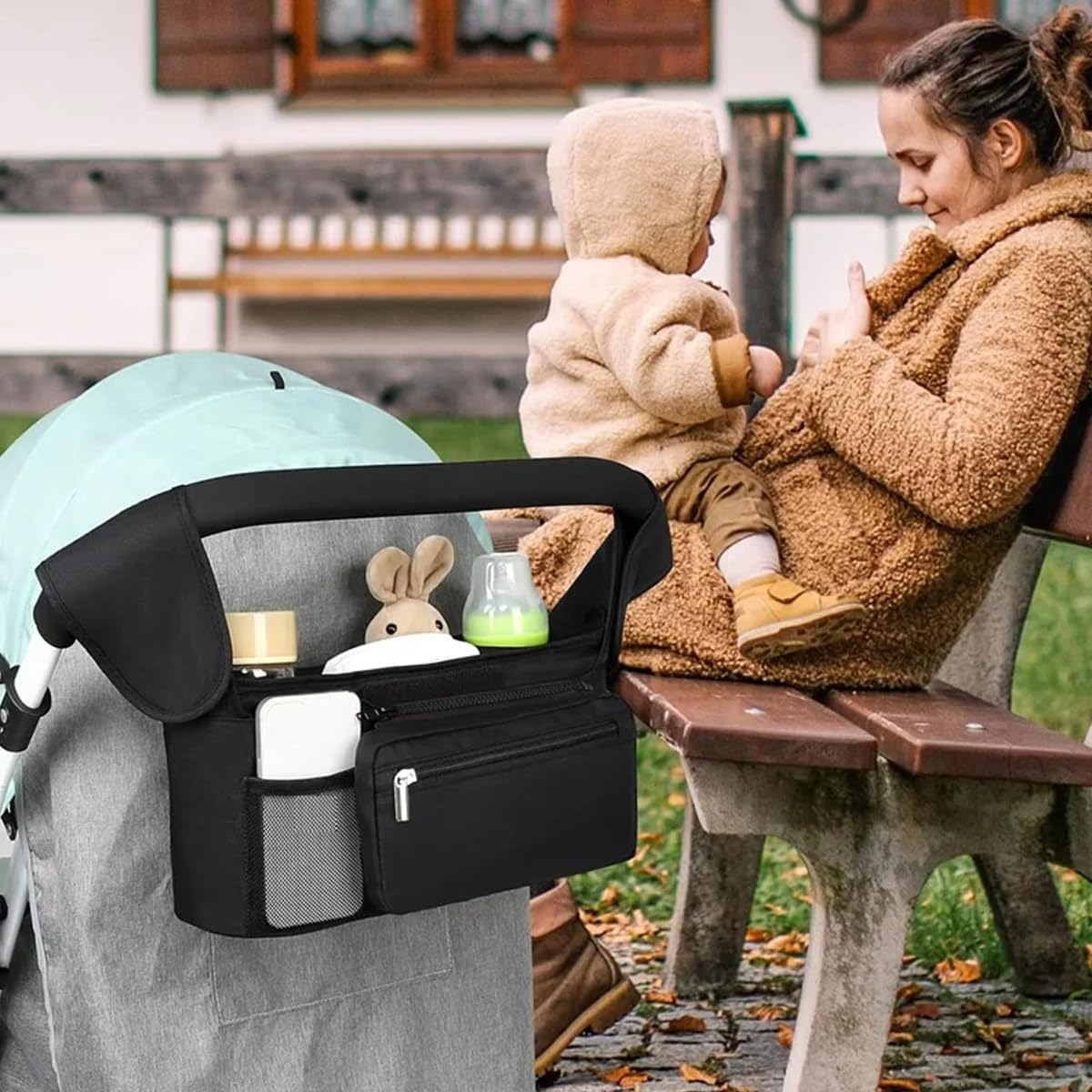 AIMALL Universal Baby Stroller Organiser Bag with Cup Holders &ndash; Waterproof Oxford Cloth Hanging Storage Basket with Zipper Pouch for Trolley and Pushchair image number 1