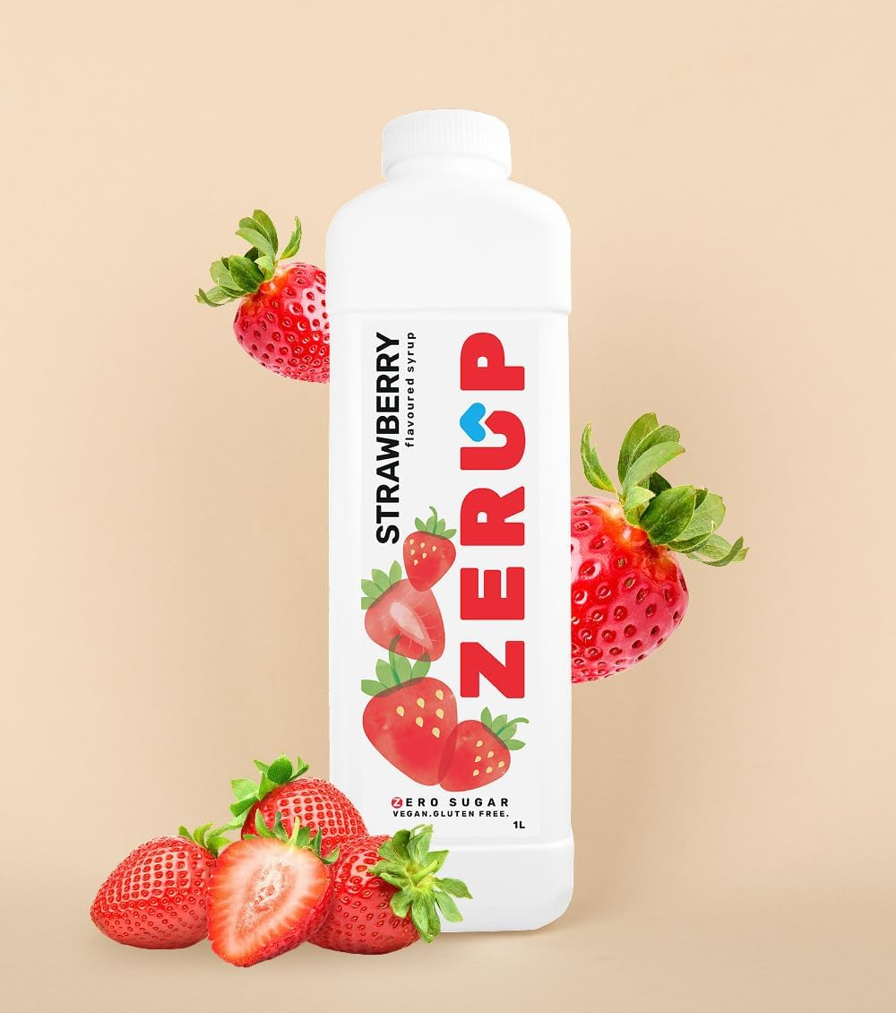Zerup Zero Sugar Strawberry Flavoured Syrup 2 X 1L Bottles, Sugar Free Syrup, Strawberry Flavour Drink Mix, Low Calorie Flavourings for Milk Shakes, Cocktails, Teas, Gluten Free, Keto Friendly, Halal