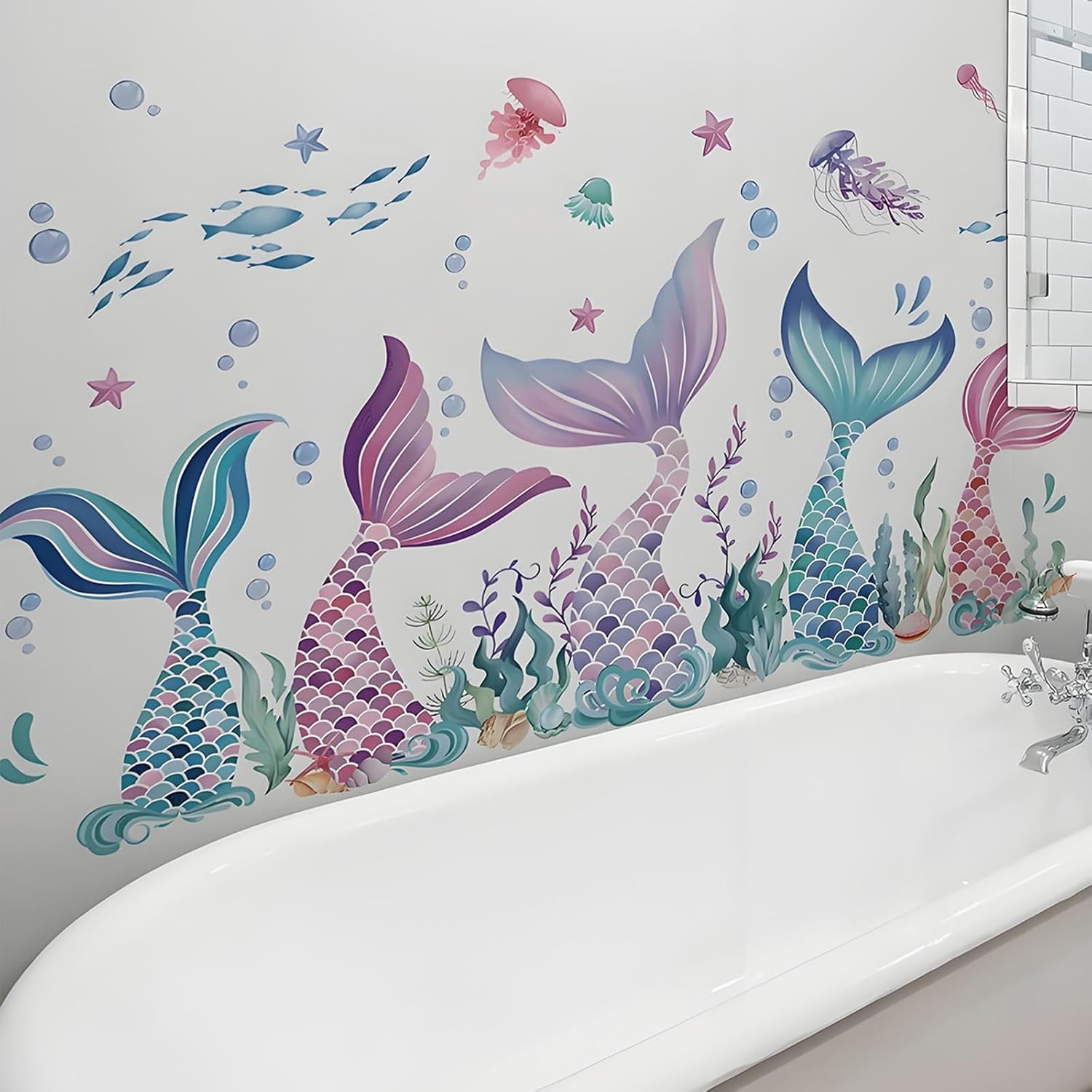 Mermaid Tail - Undersea Ocean Themed Wall Sticker for Girls Bedroom Kids Room Bathroom Daycare Room Nursery Room Decor image number 2