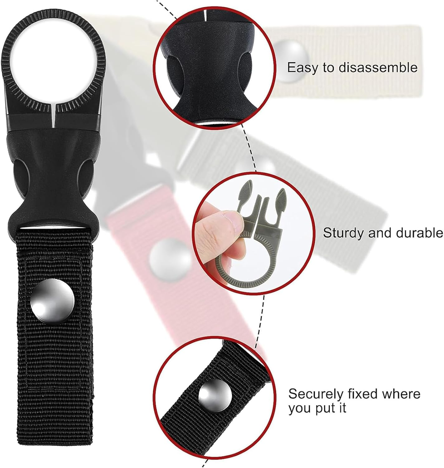 6 Pcs Bottle Hanging Buckle Clip Carabine for Frantelle Spring Water,Portable Mineral Water Bottle Clip for Backpack Belt Ring Outdoor Hiking Camping Traveling image number 5