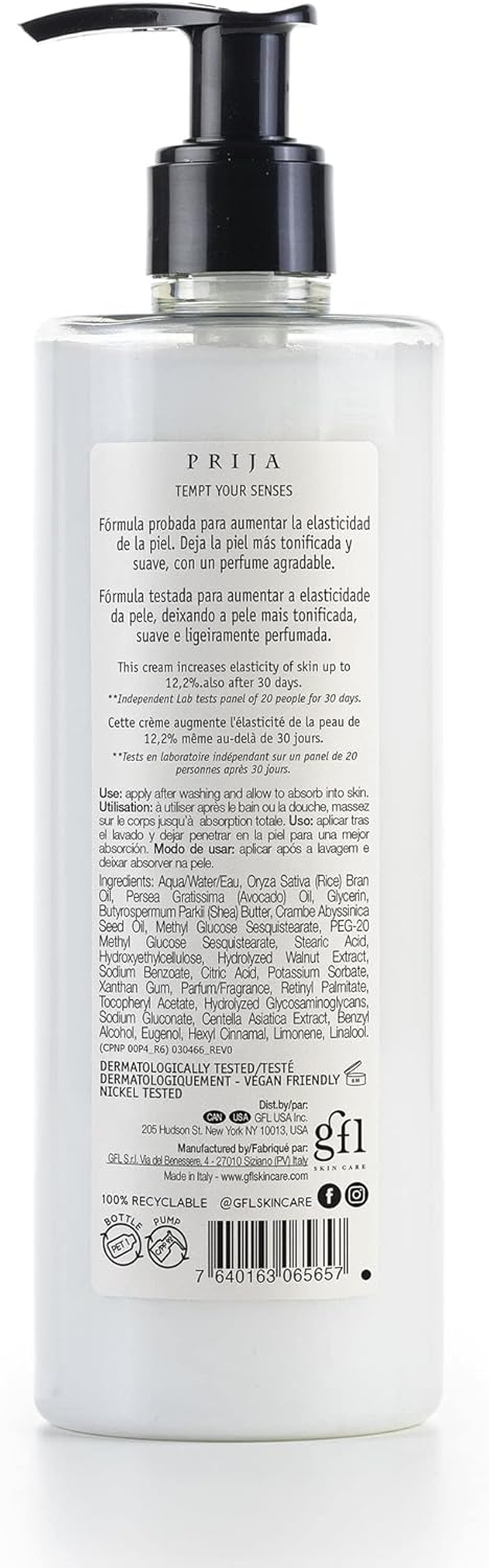 Prija Toning Body Cream Boosts Hydration and Elasticity with Avocado Oil and Green Walnut Extract, Lightly Scented Vegan Friendly Moisturising Body Cream with Centella Asiatica 380Ml image number 1