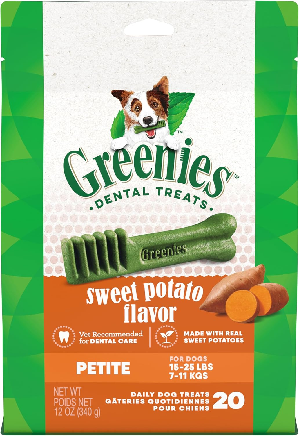 GREENIES Canine Dental Dog Treats Sweet Potato Flavored Petite 20 Chews, 340G image number 1
